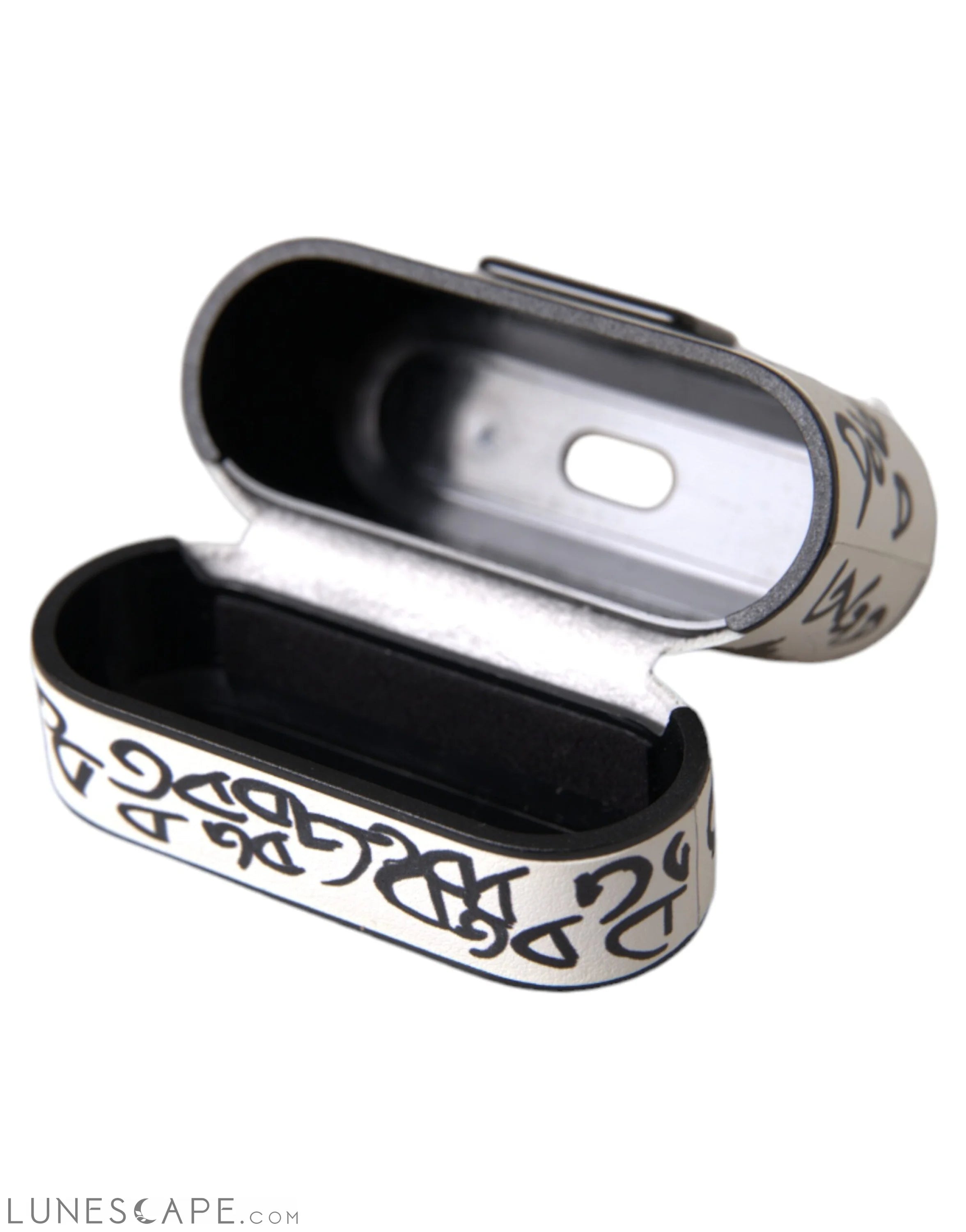 Dolce & Gabbana Black White Leather Scribble Embossed Logo Airpods Case LUNESCAPE