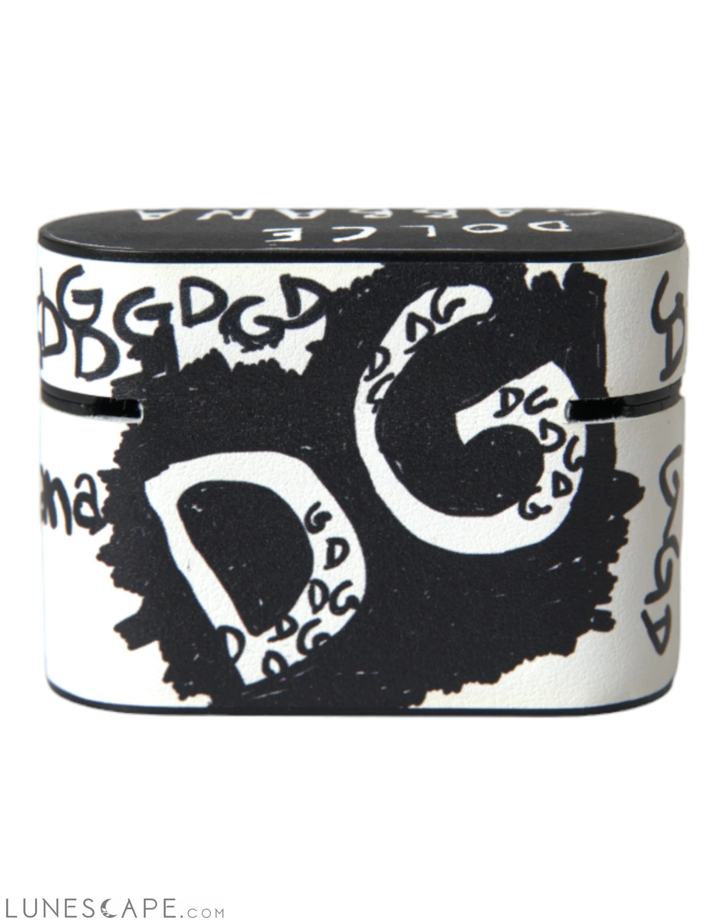 Dolce & Gabbana Black White Leather Scribble Embossed Logo Airpods Case LUNESCAPE