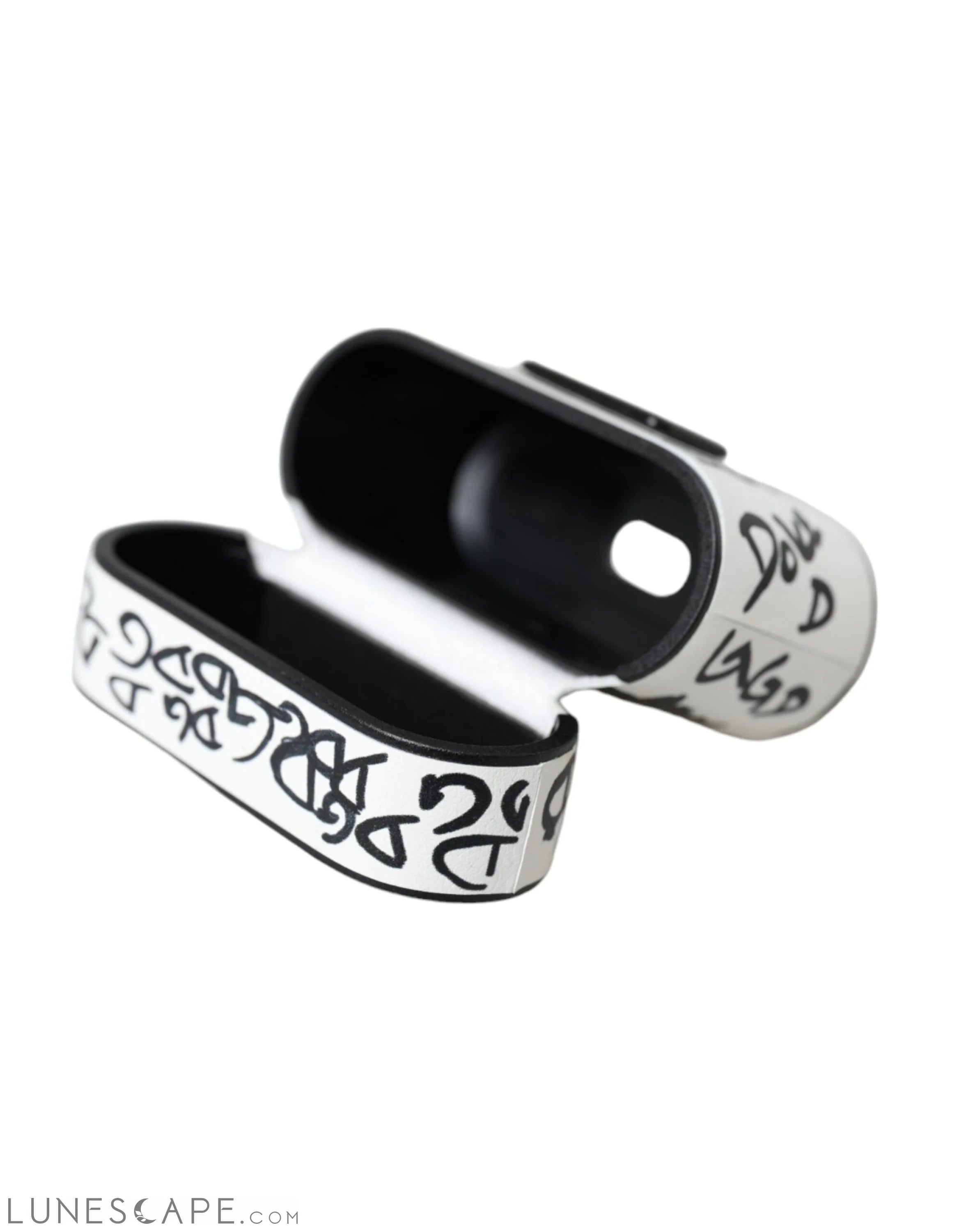 Dolce & Gabbana Black White Leather Scribble Embossed Logo Airpods Case LUNESCAPE