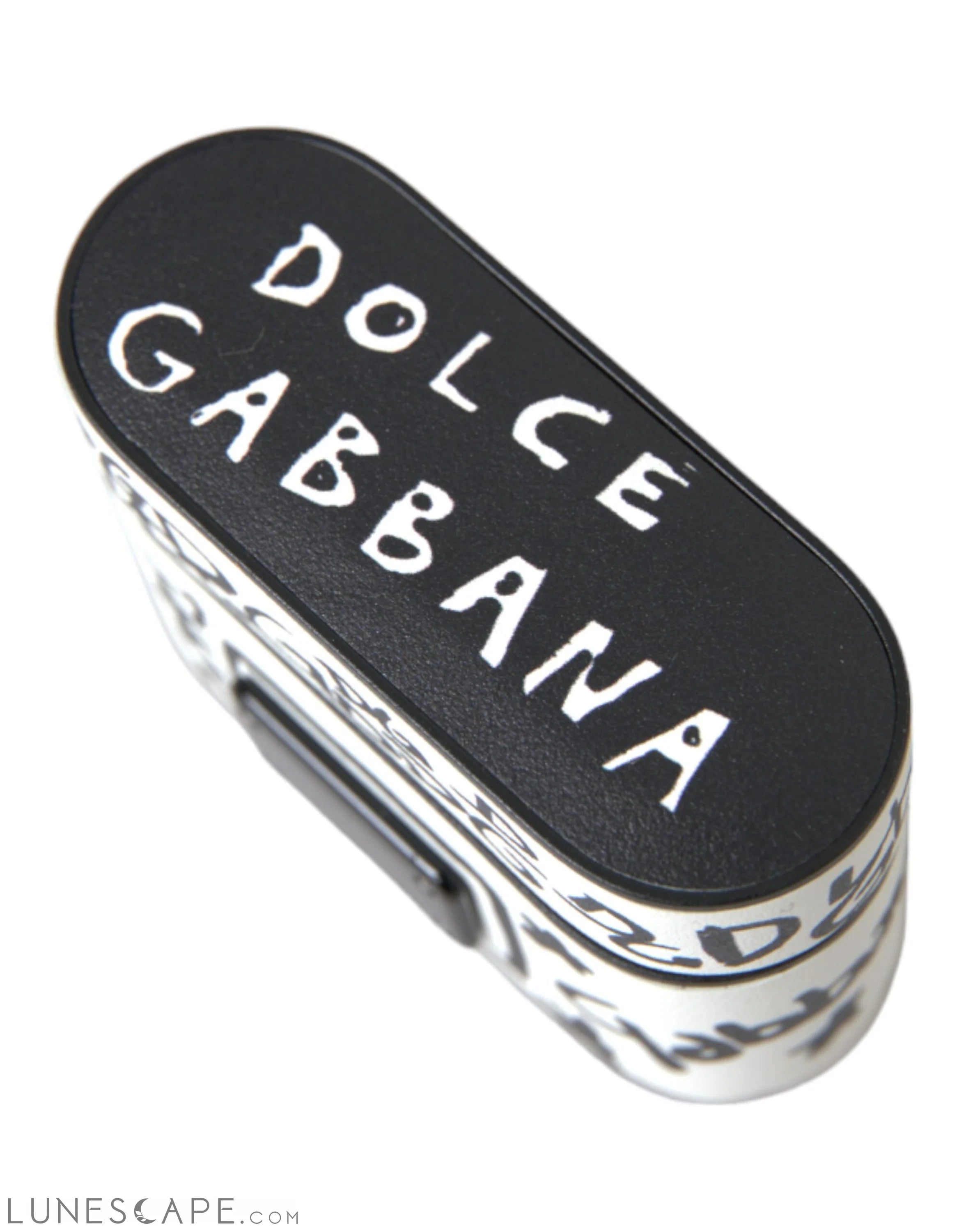 Dolce & Gabbana Black White Leather Scribble Embossed Logo Airpods Case LUNESCAPE
