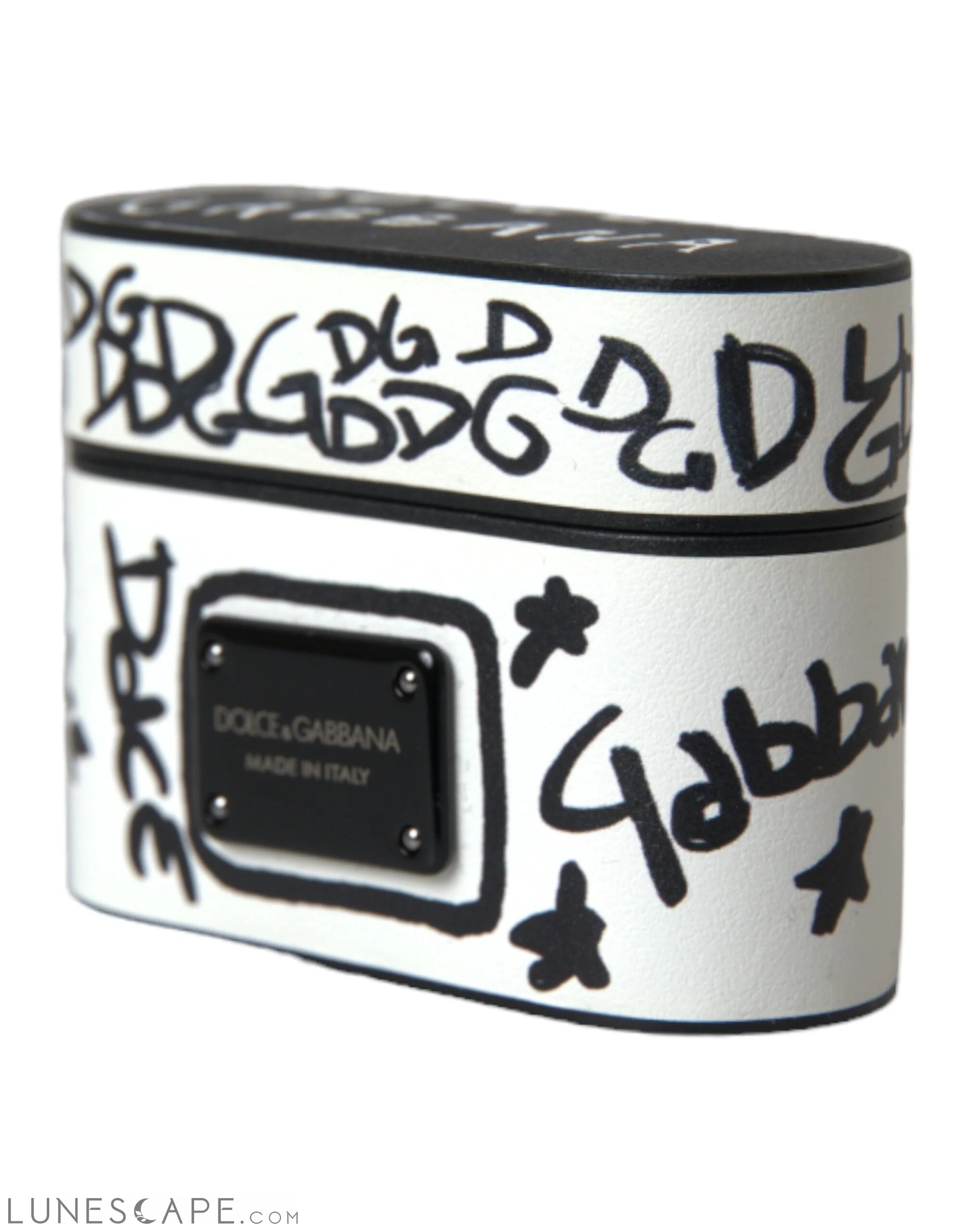 Dolce & Gabbana Black White Leather Scribble Embossed Logo Airpods Case LUNESCAPE