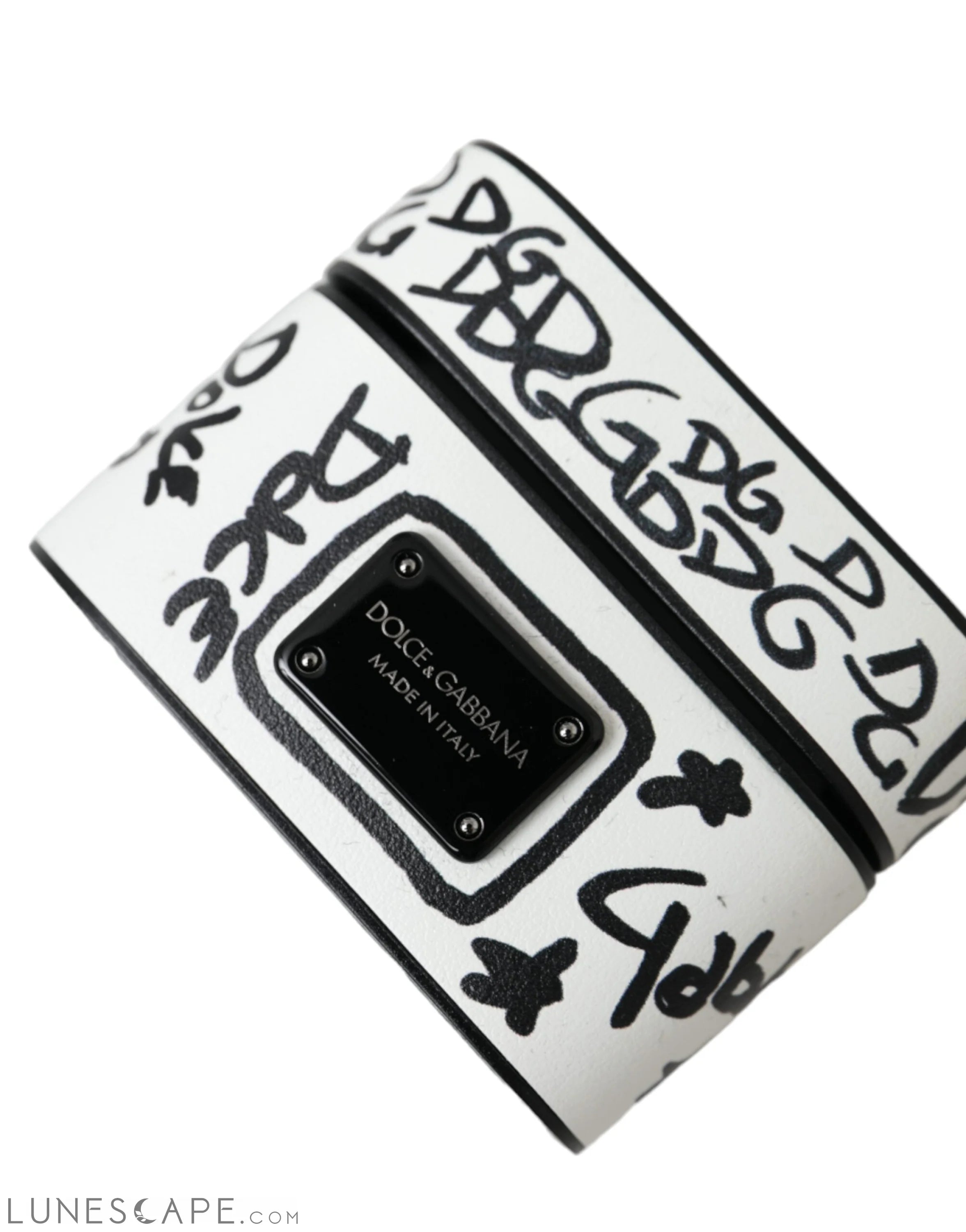 Dolce & Gabbana Black White Leather Scribble Embossed Logo Airpods Case LUNESCAPE
