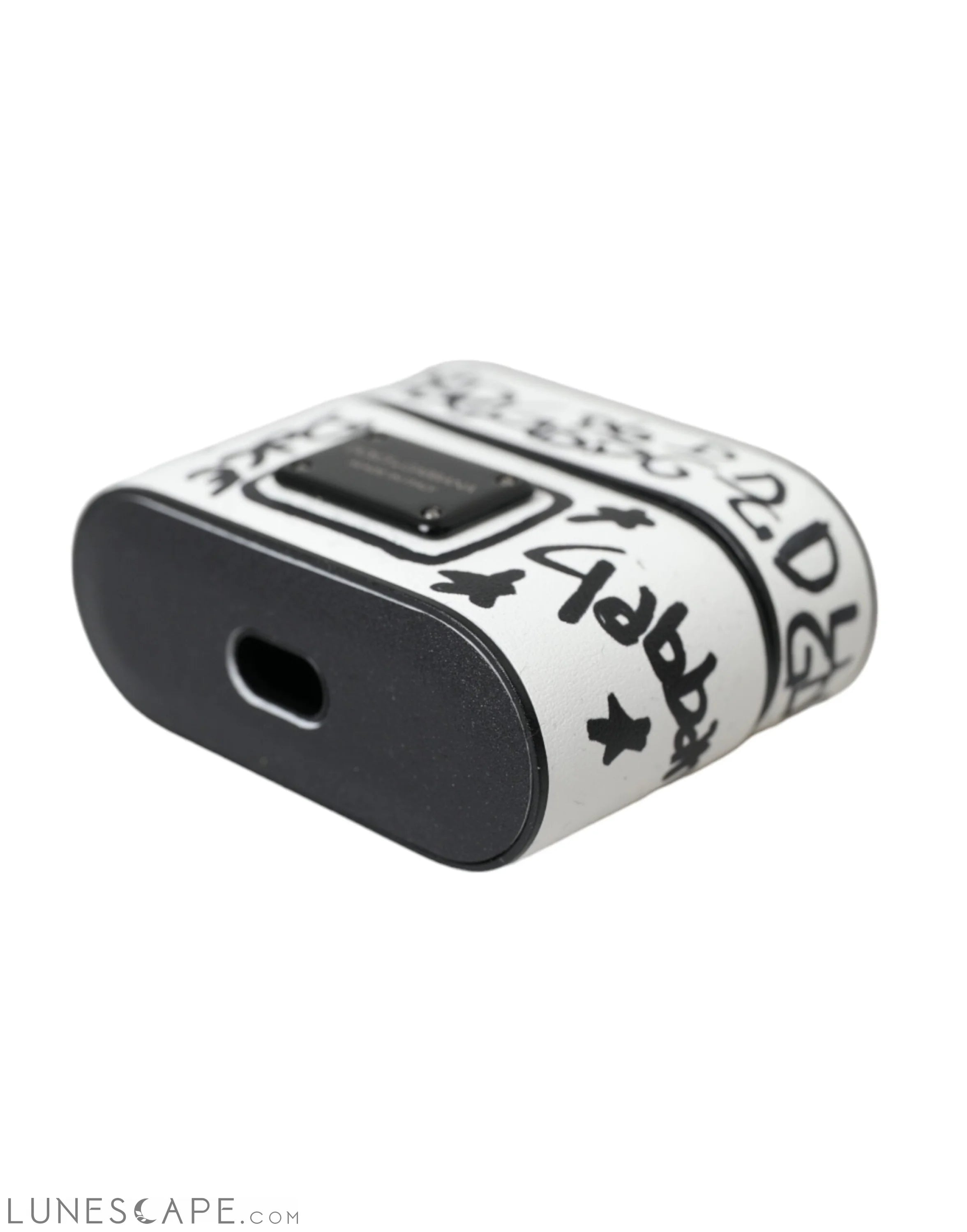 Dolce & Gabbana Black White Leather Scribble Embossed Logo Airpods Case LUNESCAPE