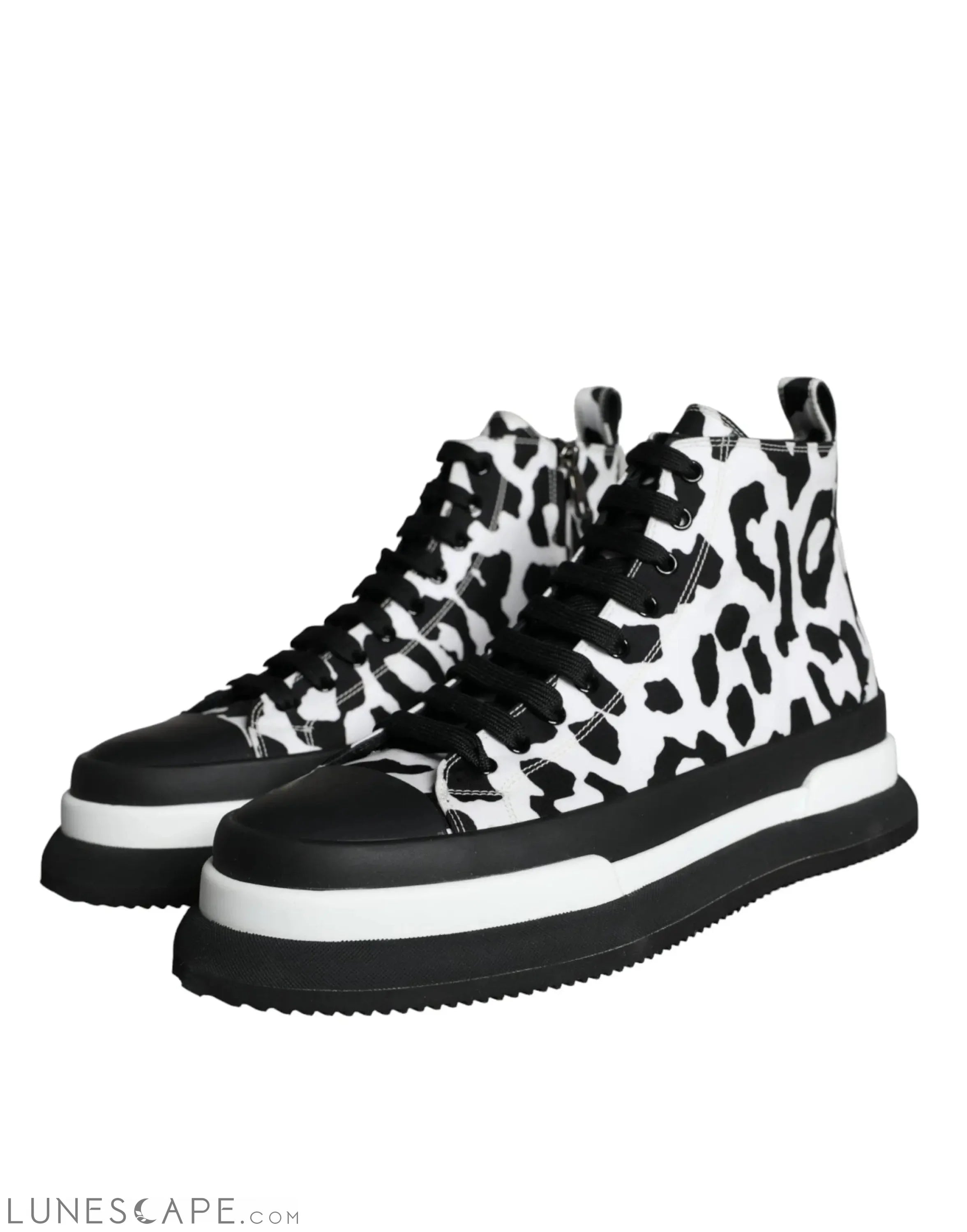 Dolce & Gabbana Black White Leopard High Top Sneaker Shoes LUNESCAPE