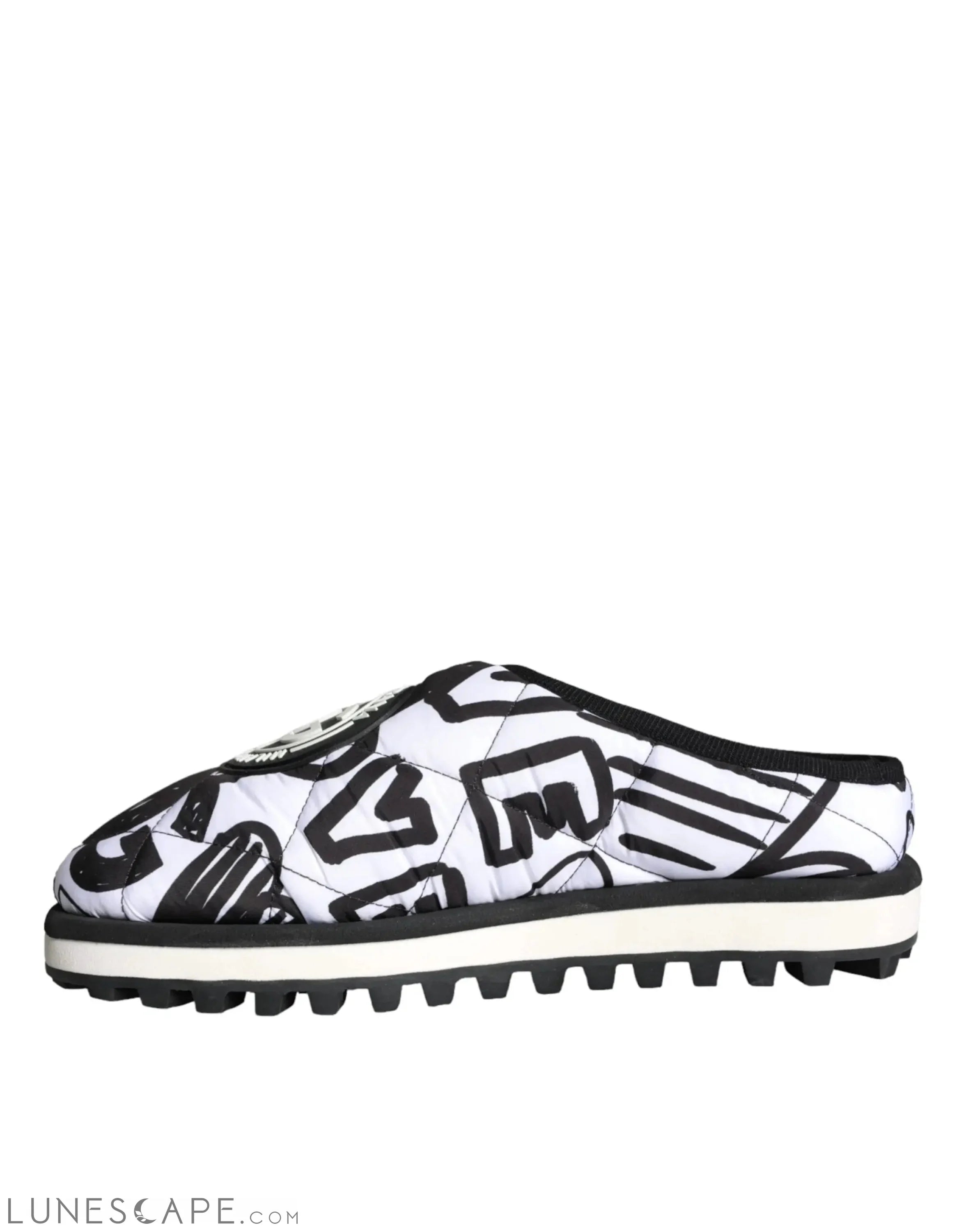 Dolce & Gabbana Black White Quilted Logo Sandals Slides Shoes LUNESCAPE