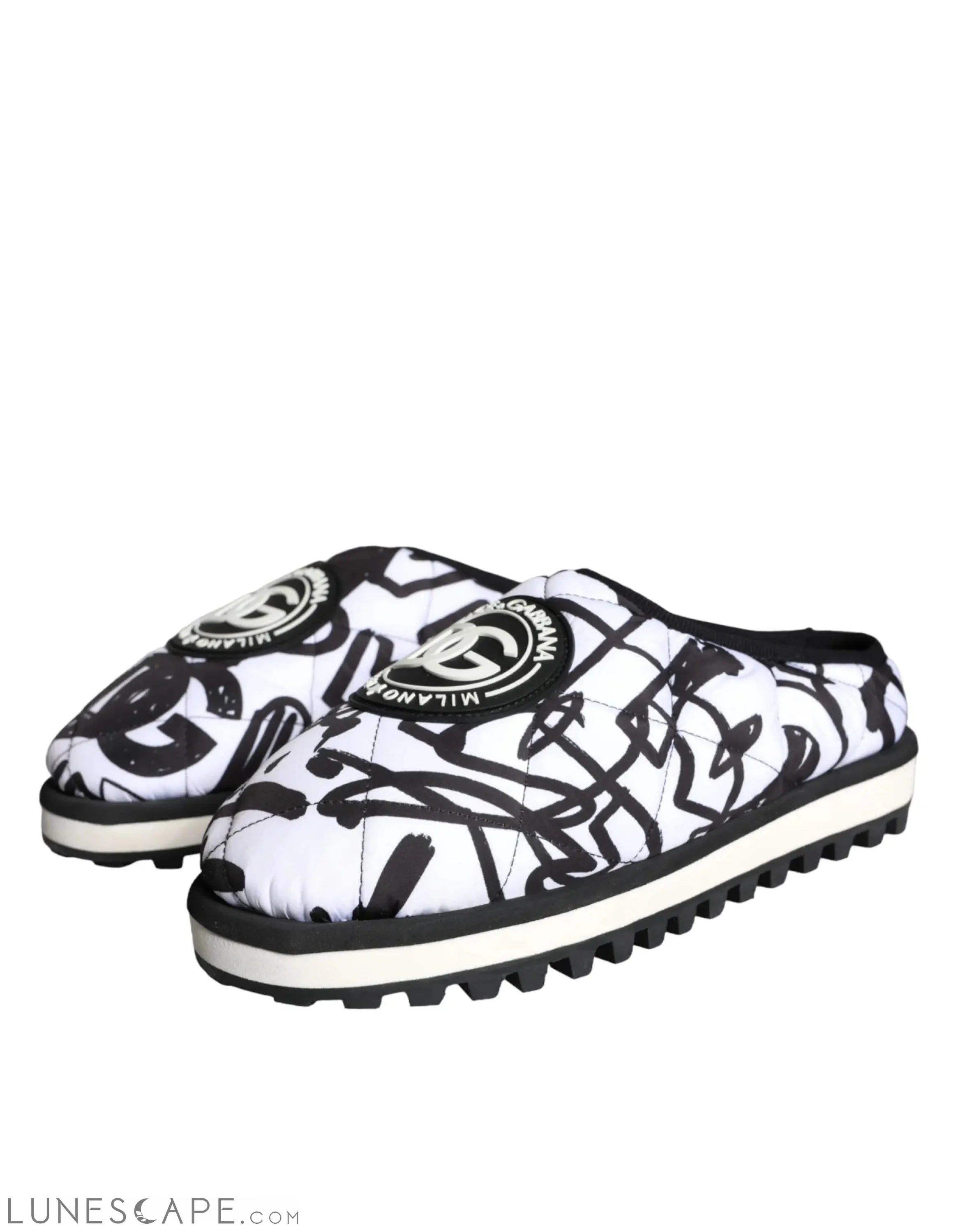 Dolce & Gabbana Black White Quilted Logo Sandals Slides Shoes LUNESCAPE