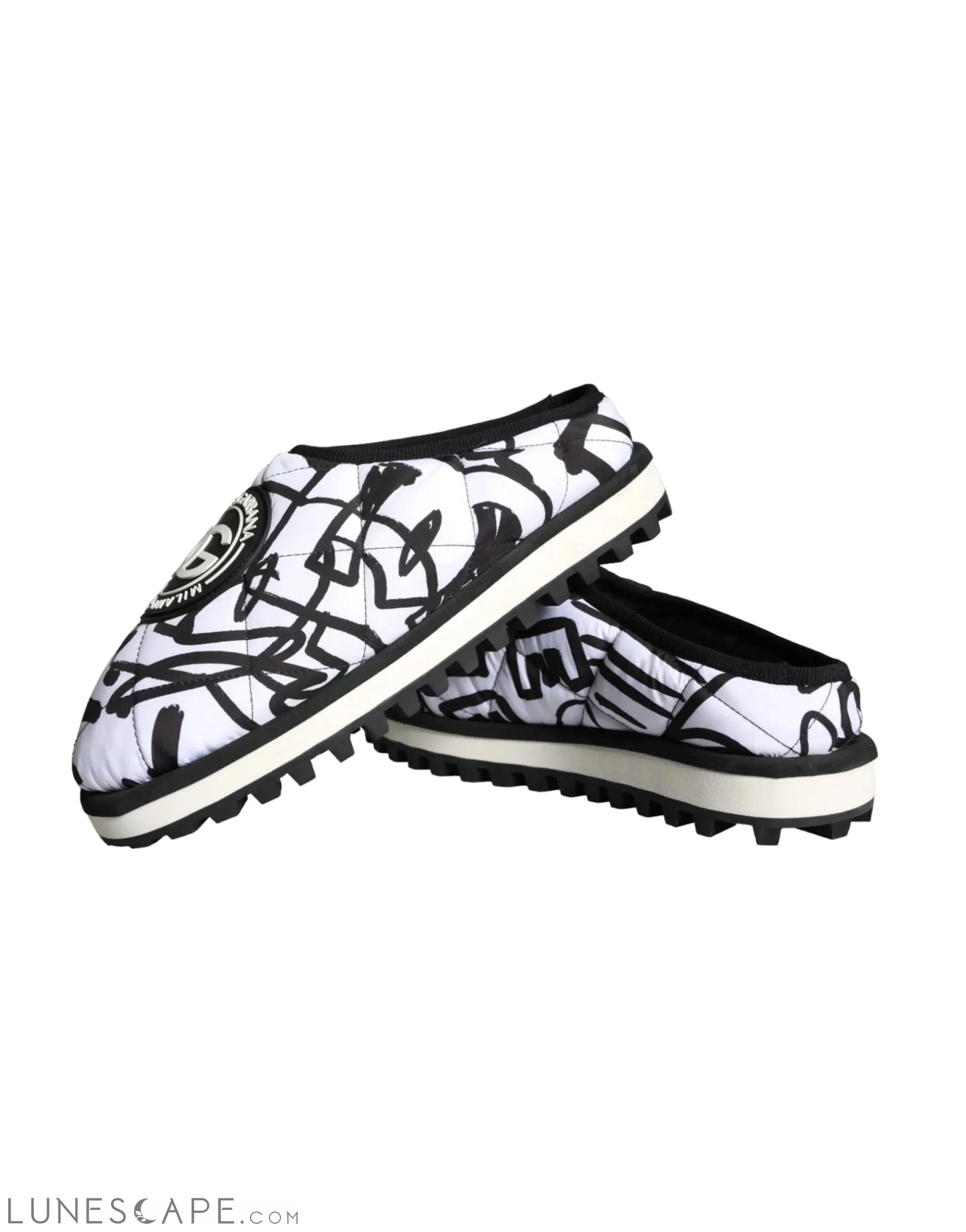 Dolce & Gabbana Black White Quilted Logo Sandals Slides Shoes LUNESCAPE