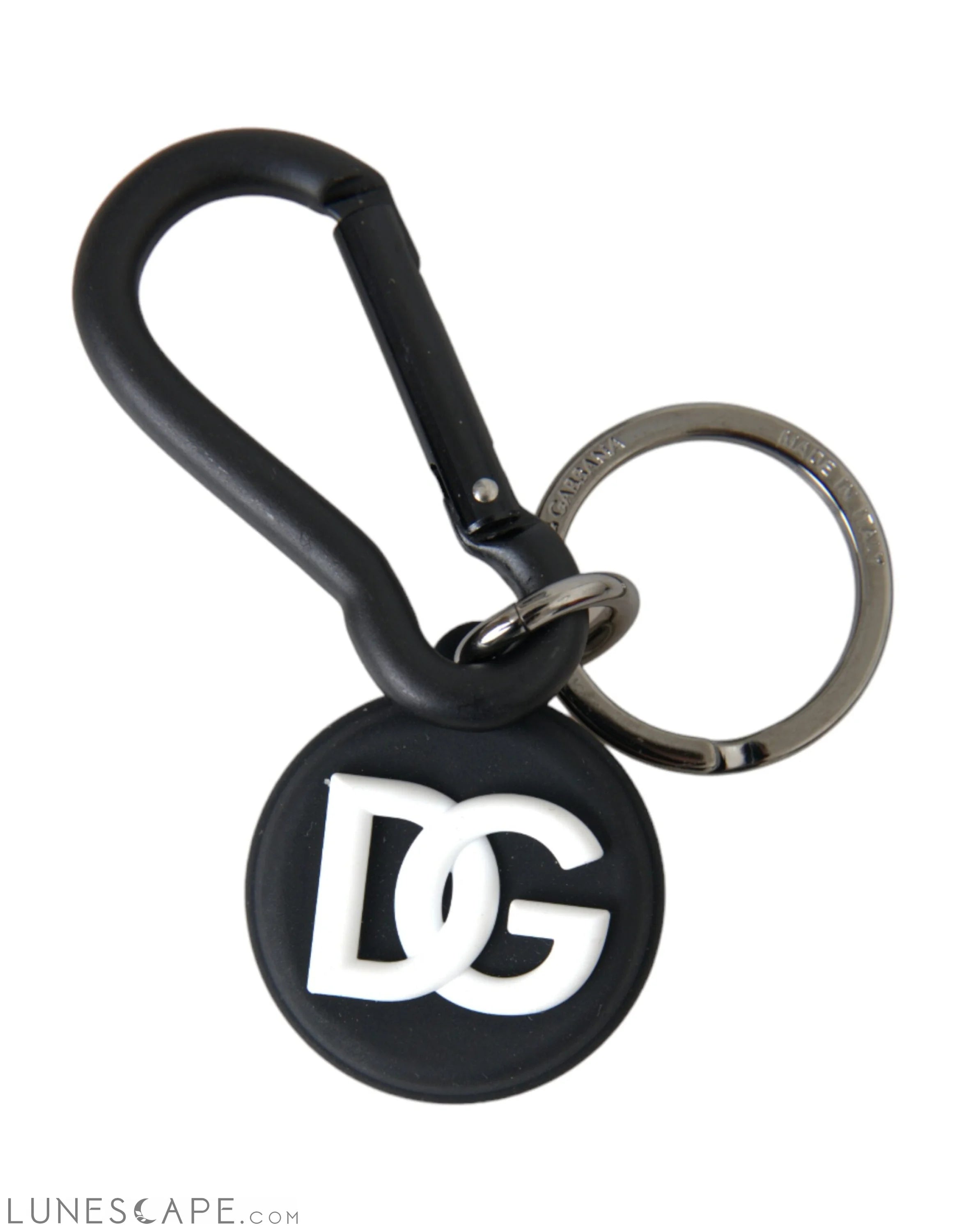 Dolce & Gabbana Black White Rubber DG Logo Round Metal Keychain LUNESCAPE