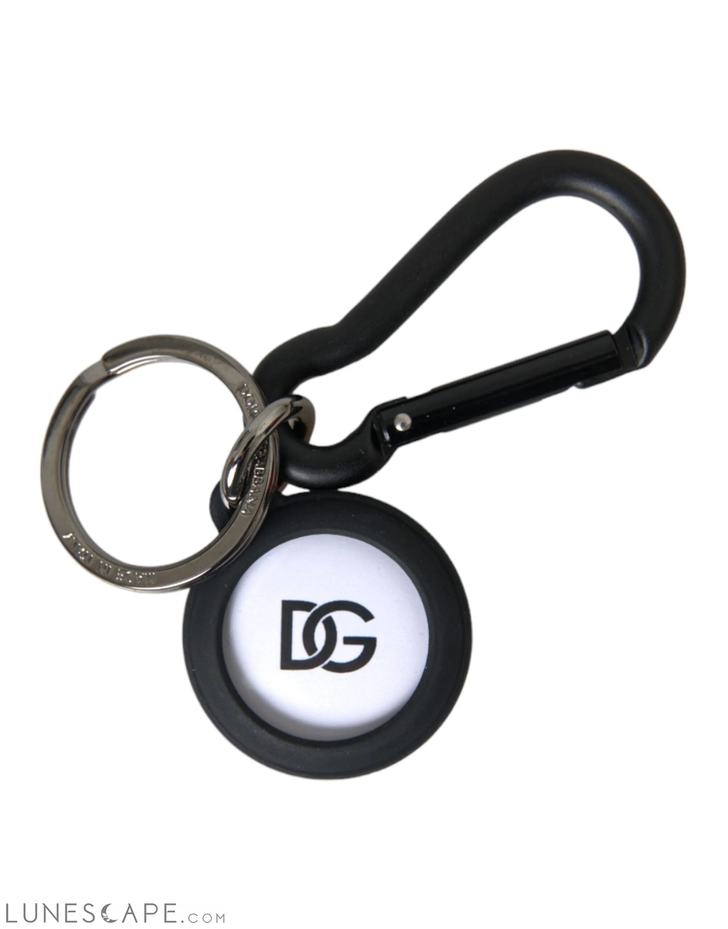 Dolce & Gabbana Black White Rubber DG Logo Round Metal Keychain LUNESCAPE