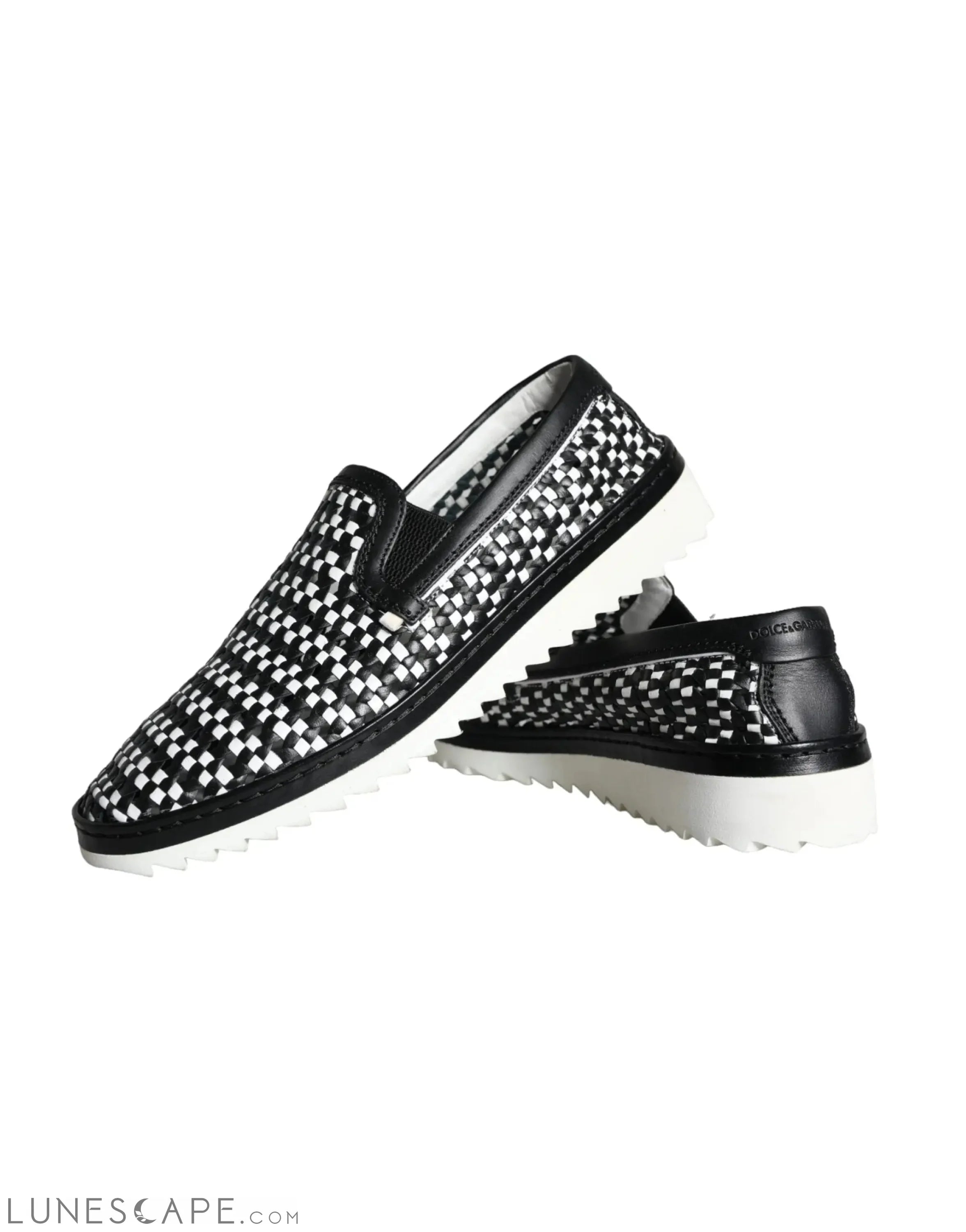 Dolce & Gabbana Black White Weaved Slip On Men Loafers Shoes LUNESCAPE