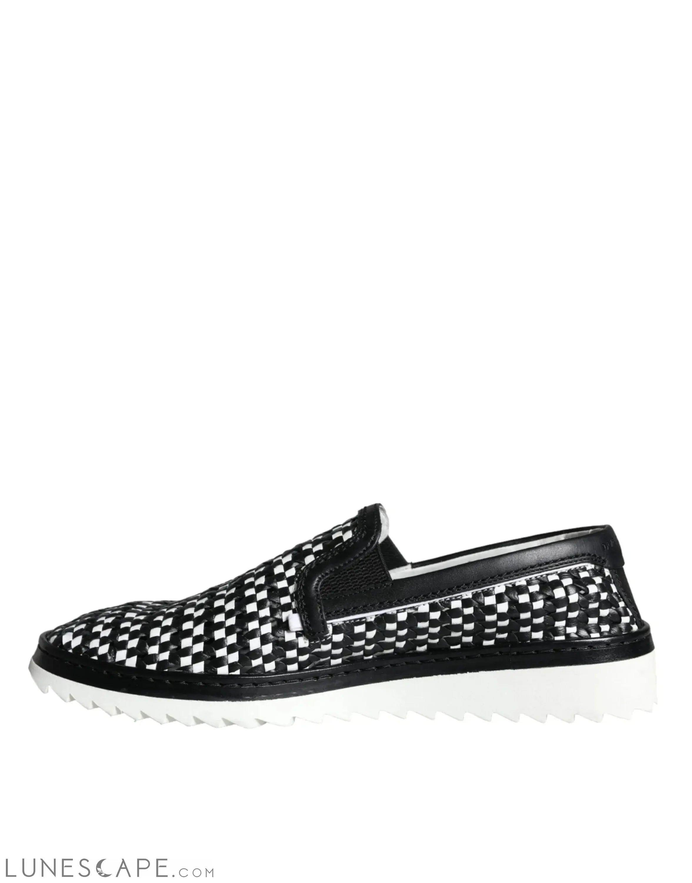 Dolce & Gabbana Black White Weaved Slip On Men Loafers Shoes LUNESCAPE