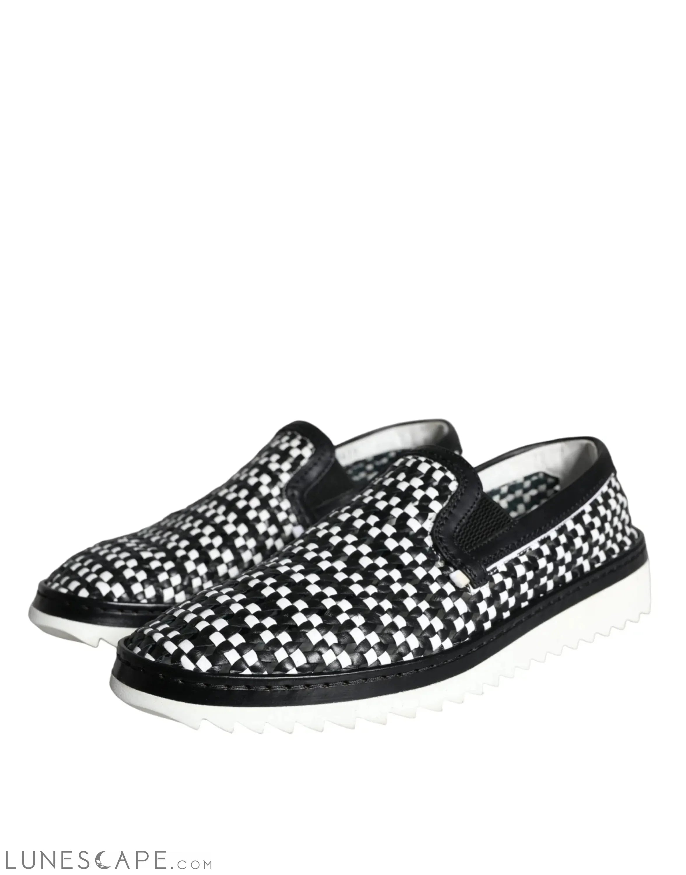 Dolce & Gabbana Black White Weaved Slip On Men Loafers Shoes LUNESCAPE