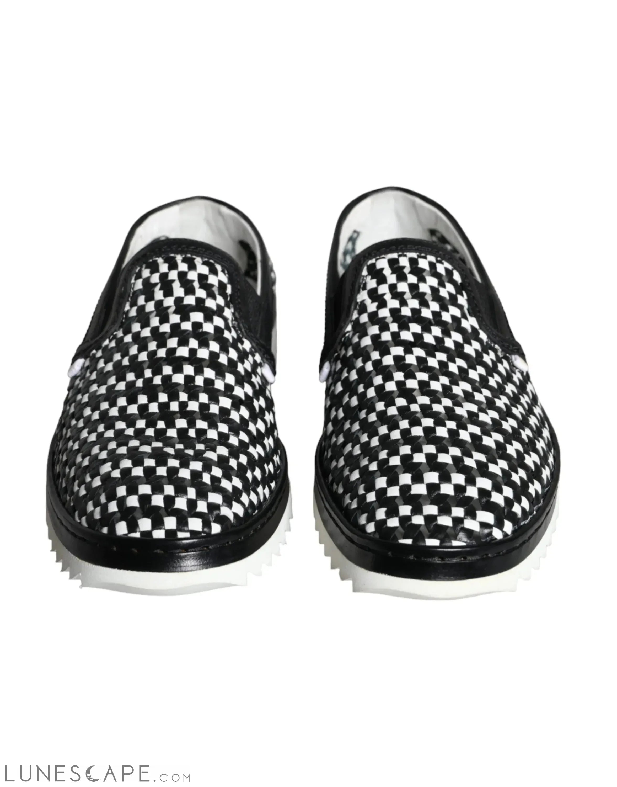 Dolce & Gabbana Black White Weaved Slip On Men Loafers Shoes LUNESCAPE