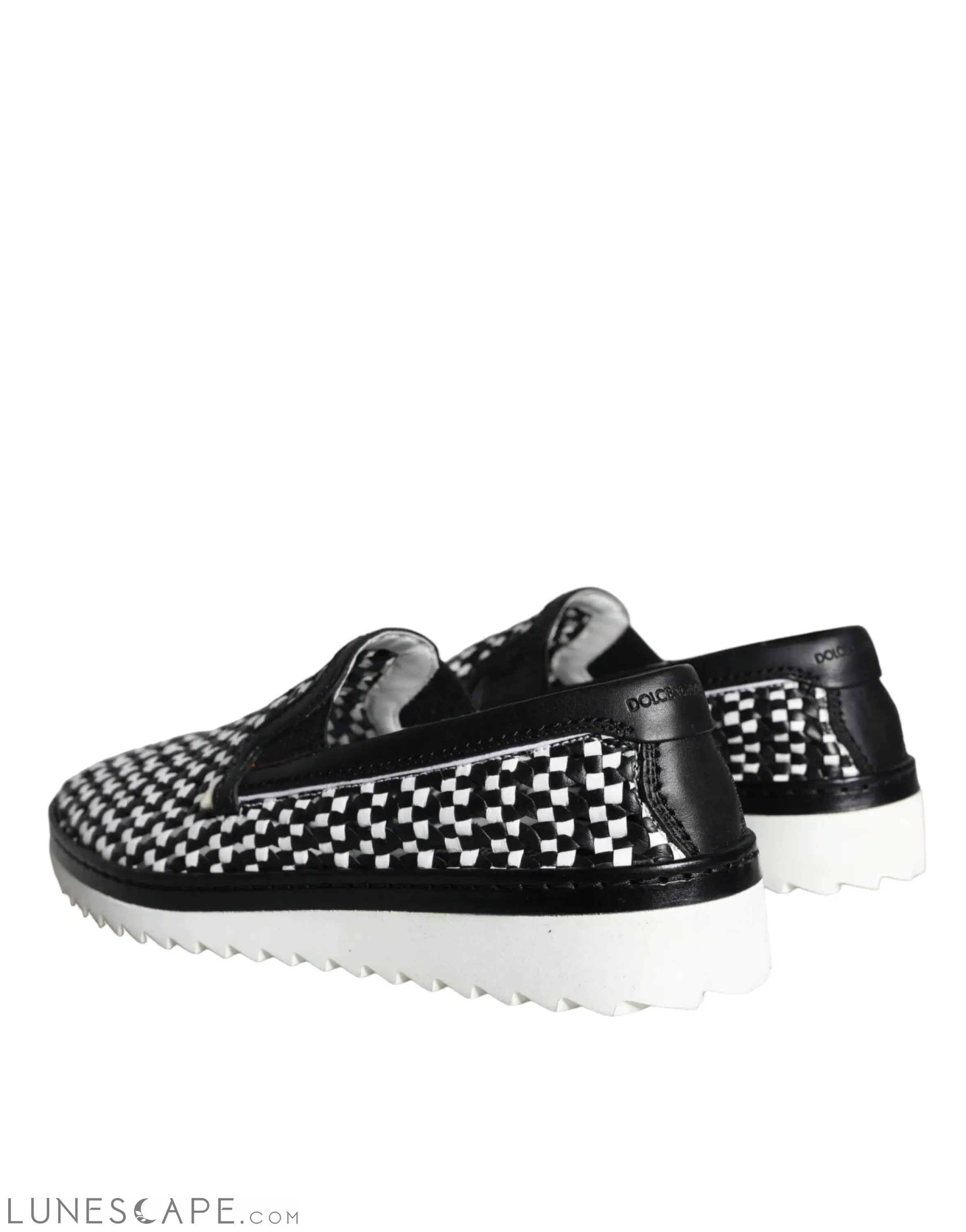 Dolce & Gabbana Black White Weaved Slip On Men Loafers Shoes LUNESCAPE