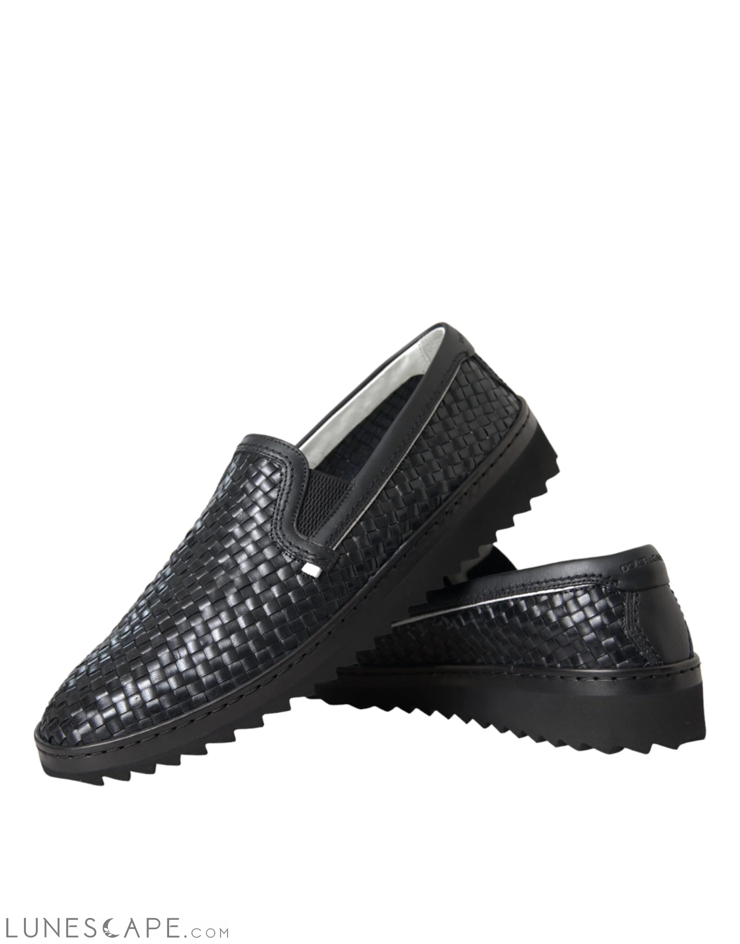 Dolce & Gabbana Black Woven Buffalo Leather Men Loafers Shoes LUNESCAPE