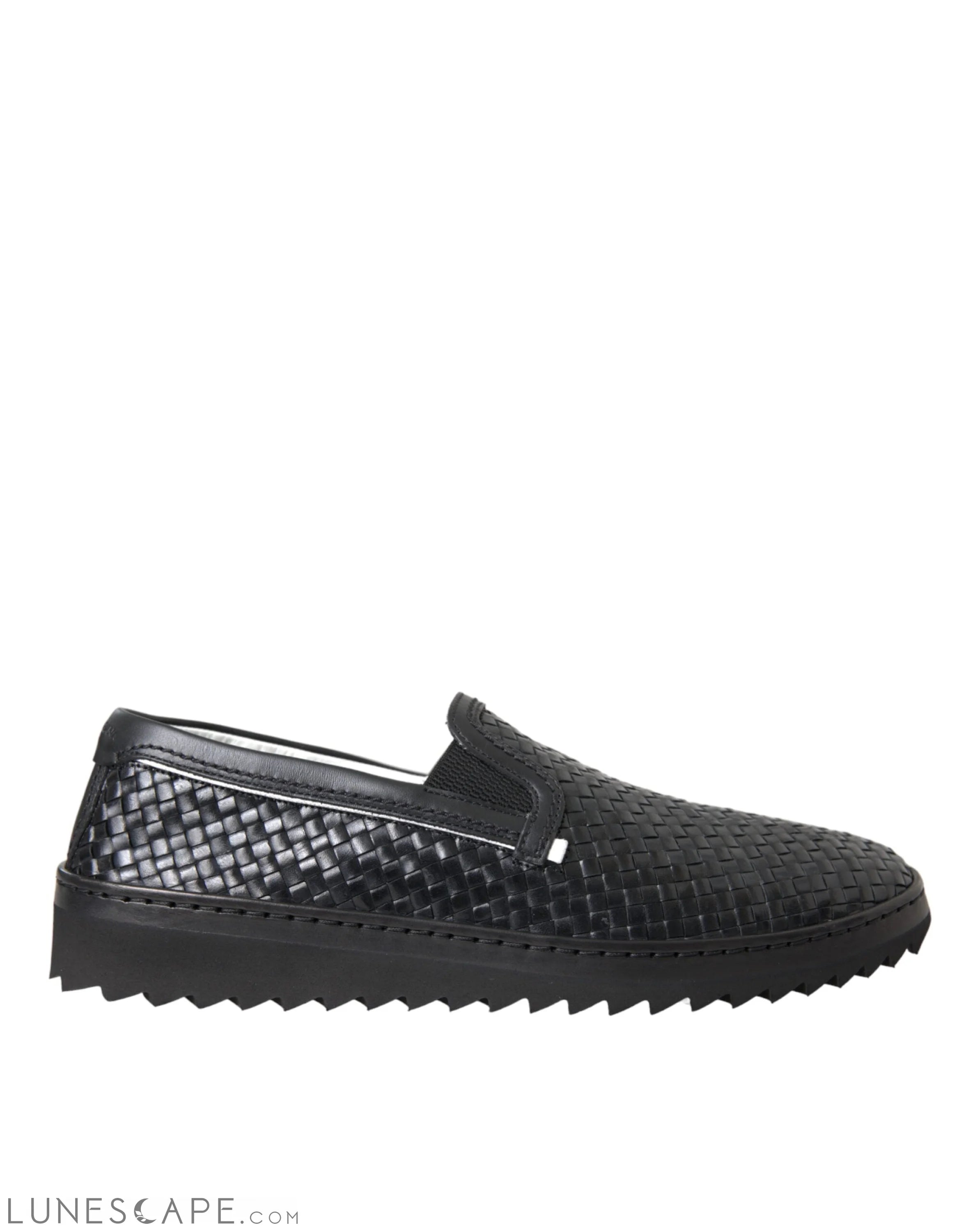 Dolce & Gabbana Black Woven Buffalo Leather Men Loafers Shoes LUNESCAPE