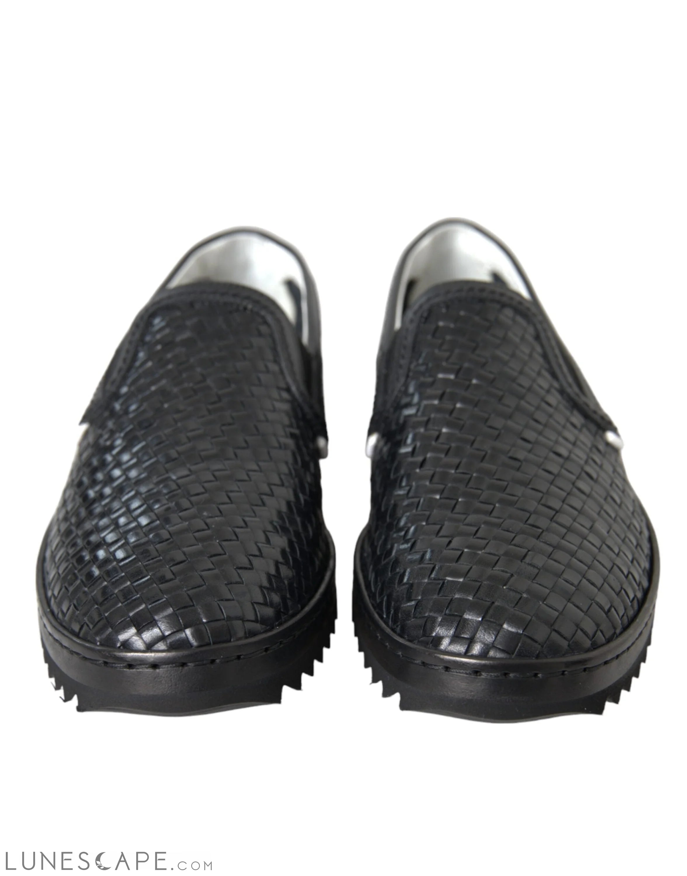 Dolce & Gabbana Black Woven Buffalo Leather Men Loafers Shoes LUNESCAPE