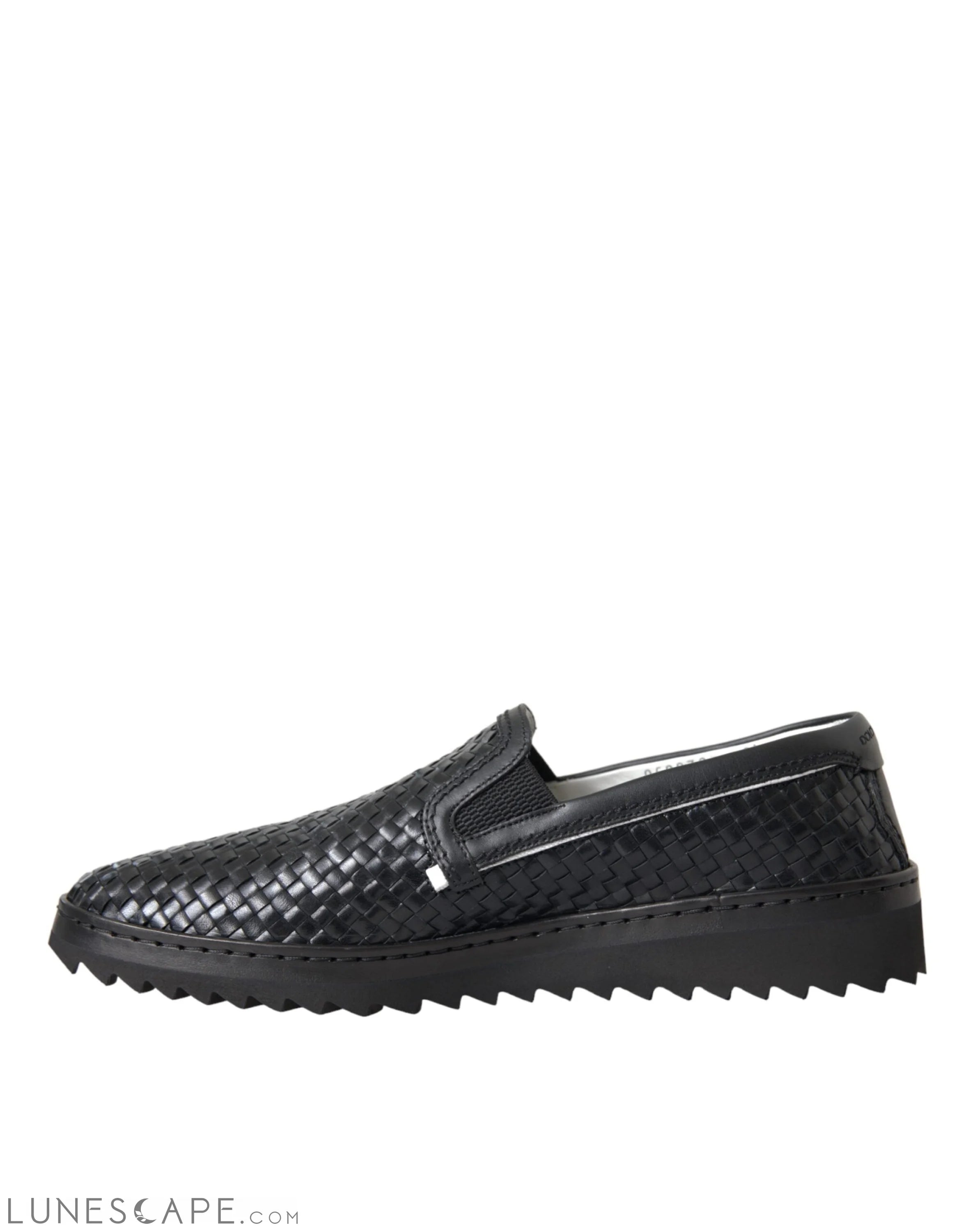 Dolce & Gabbana Black Woven Buffalo Leather Men Loafers Shoes LUNESCAPE