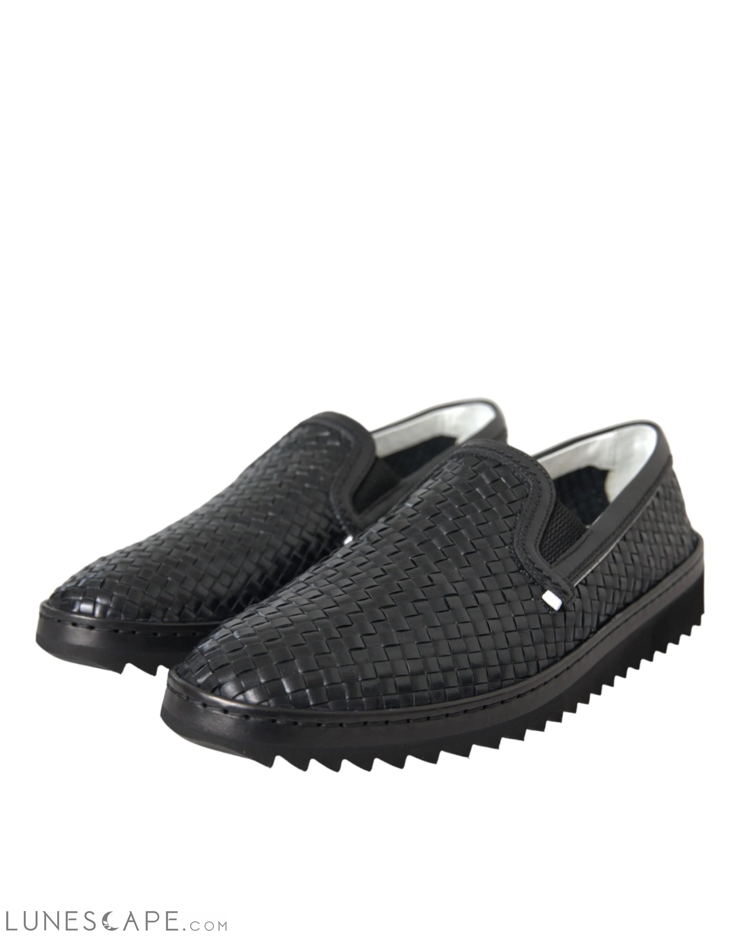 Dolce & Gabbana Black Woven Buffalo Leather Men Loafers Shoes LUNESCAPE