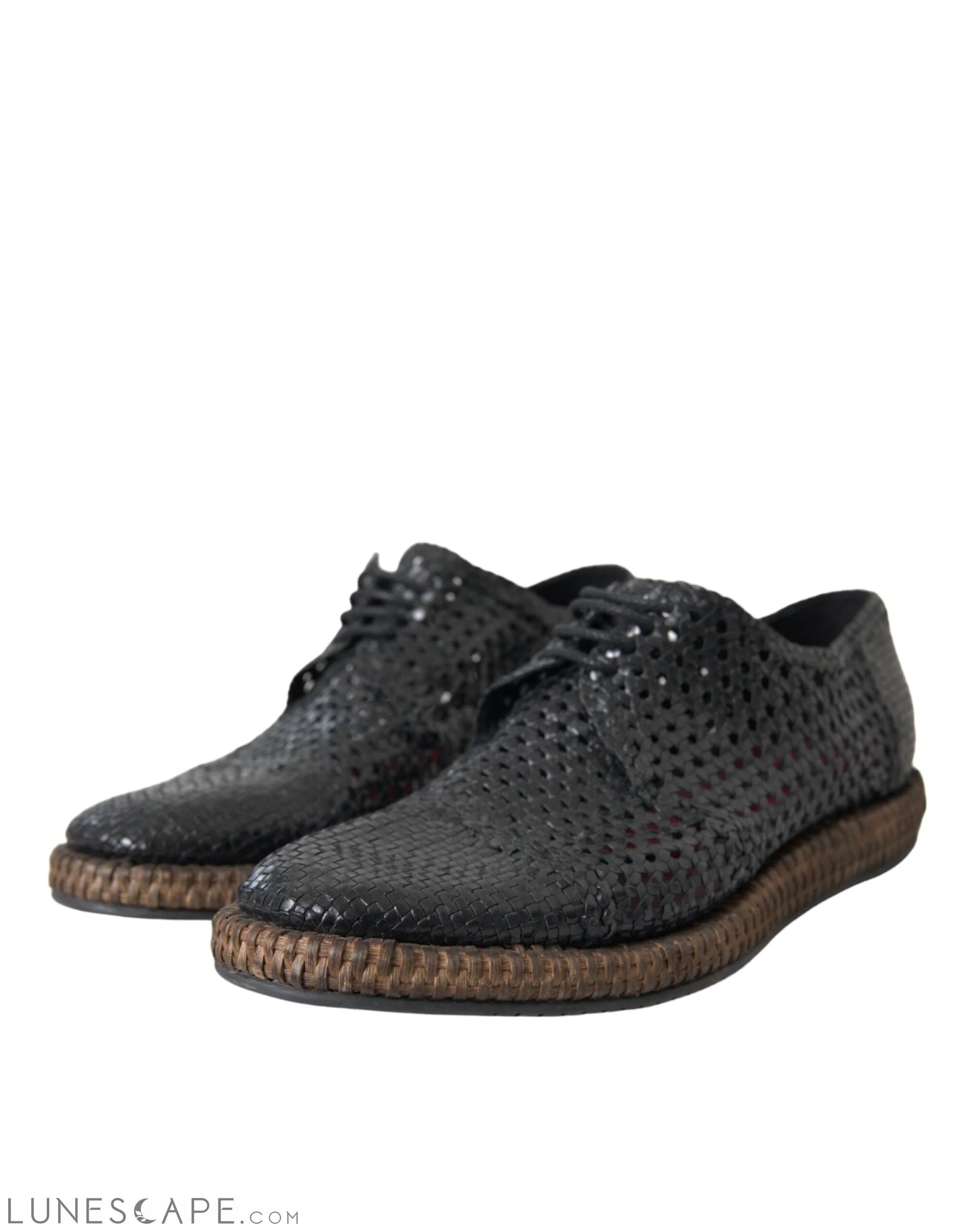 Dolce & Gabbana Black Woven Goat Leather Lace Up Derby Shoes LUNESCAPE