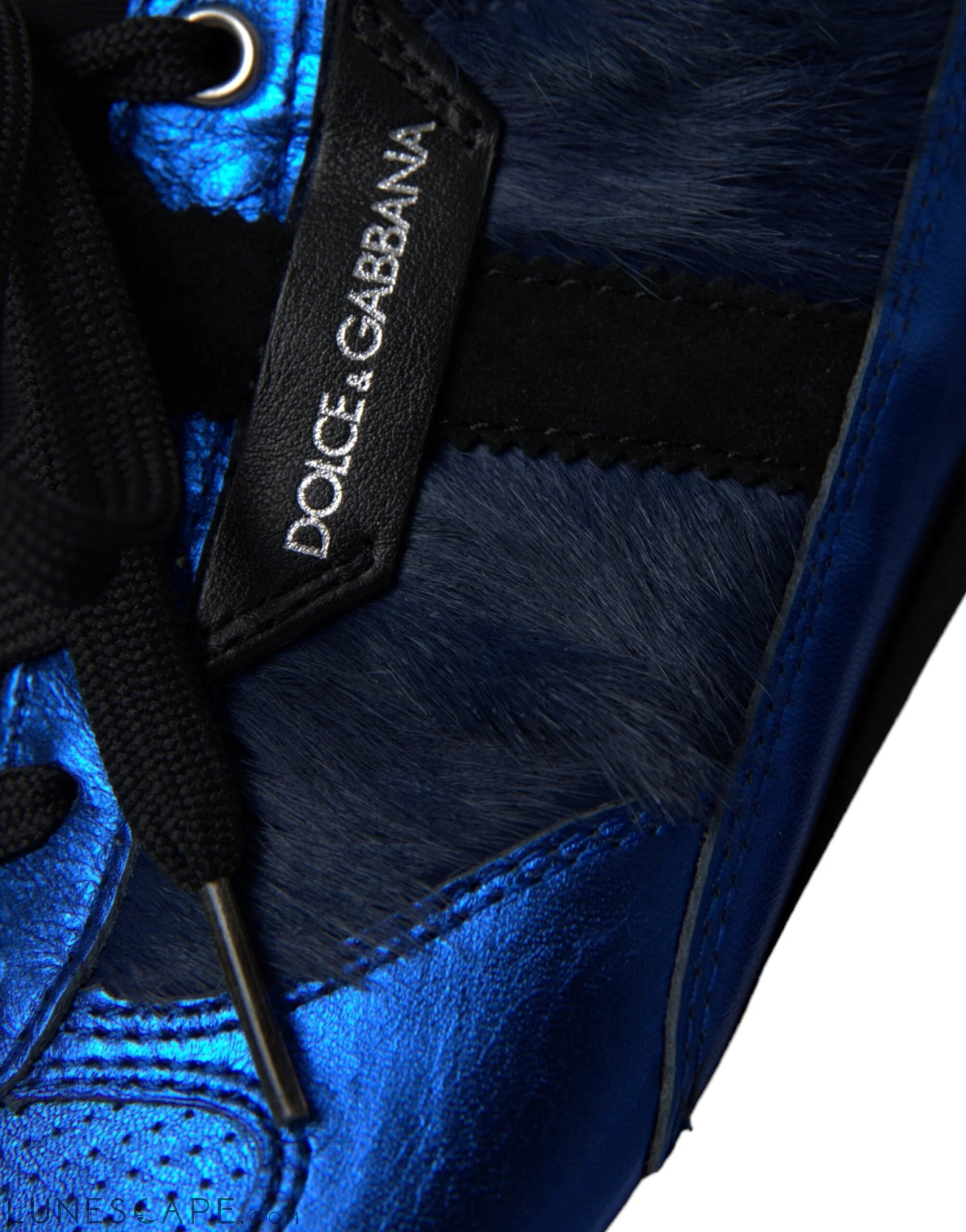 Dolce & Gabbana Blue Black Calf Hair Leather Sneakers Shoes LUNESCAPE