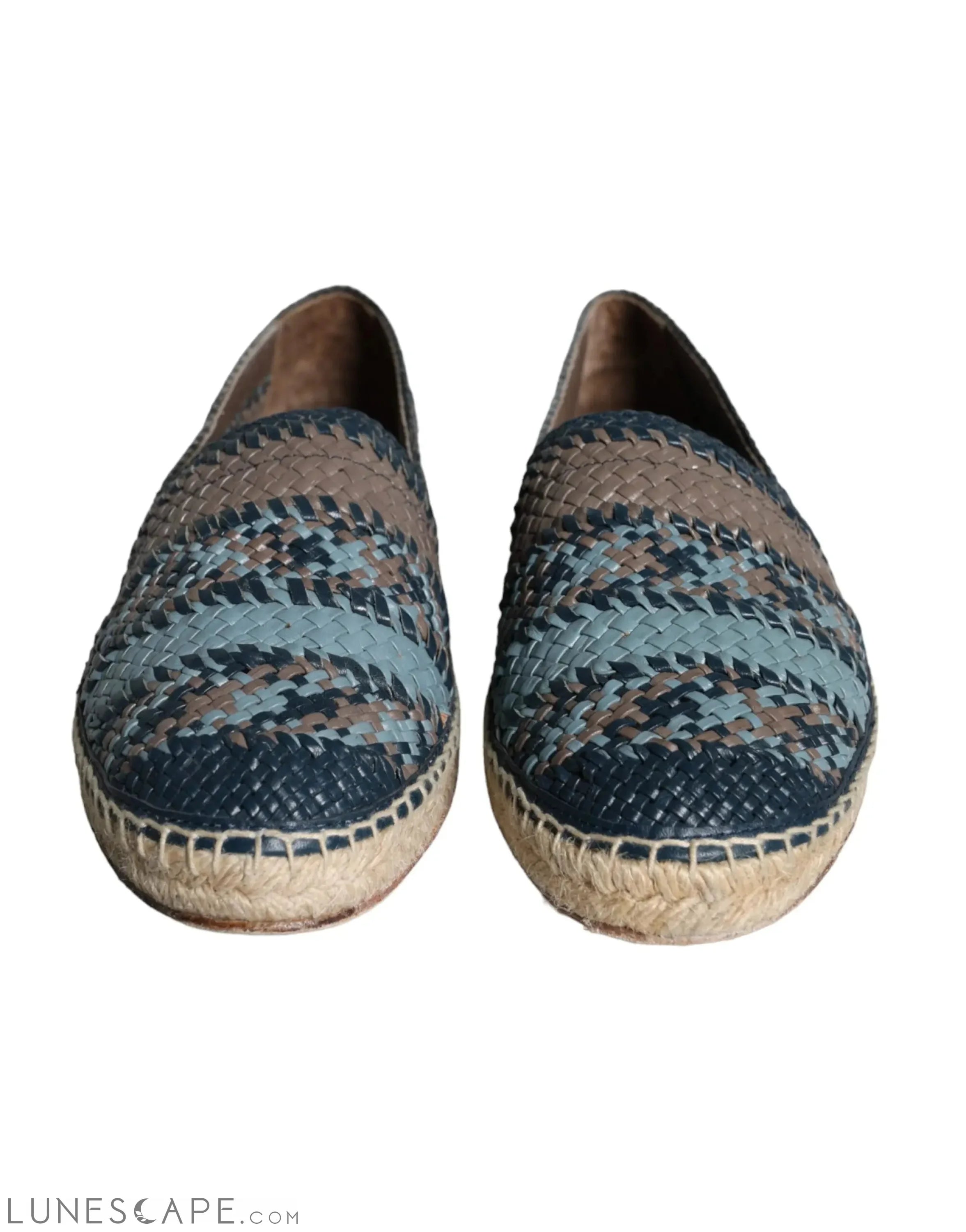 Dolce & Gabbana Blue Gray Woven Leather Buffalo Mens Espadrille Shoes LUNESCAPE