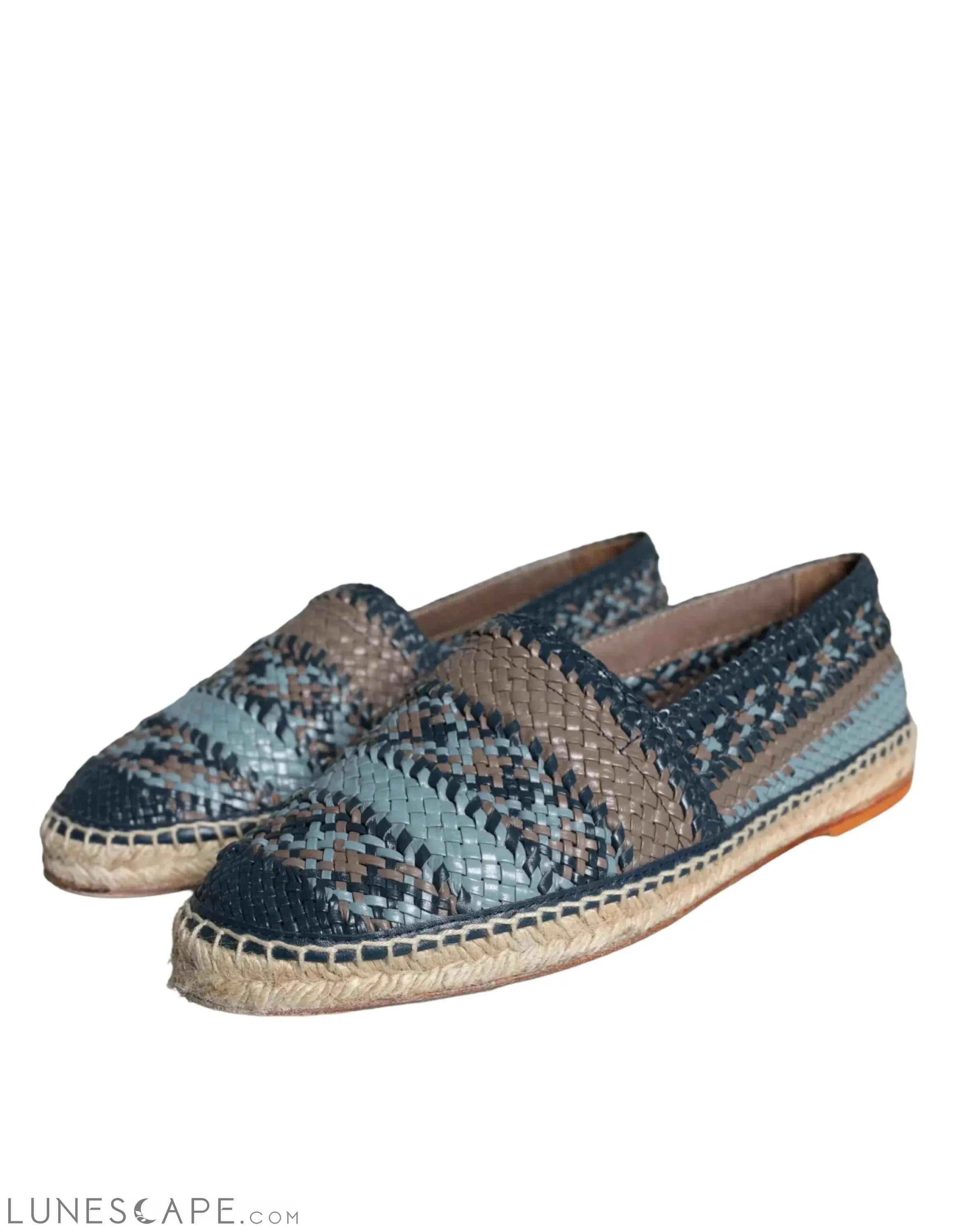 Dolce & Gabbana Blue Gray Woven Leather Buffalo Mens Espadrille Shoes LUNESCAPE