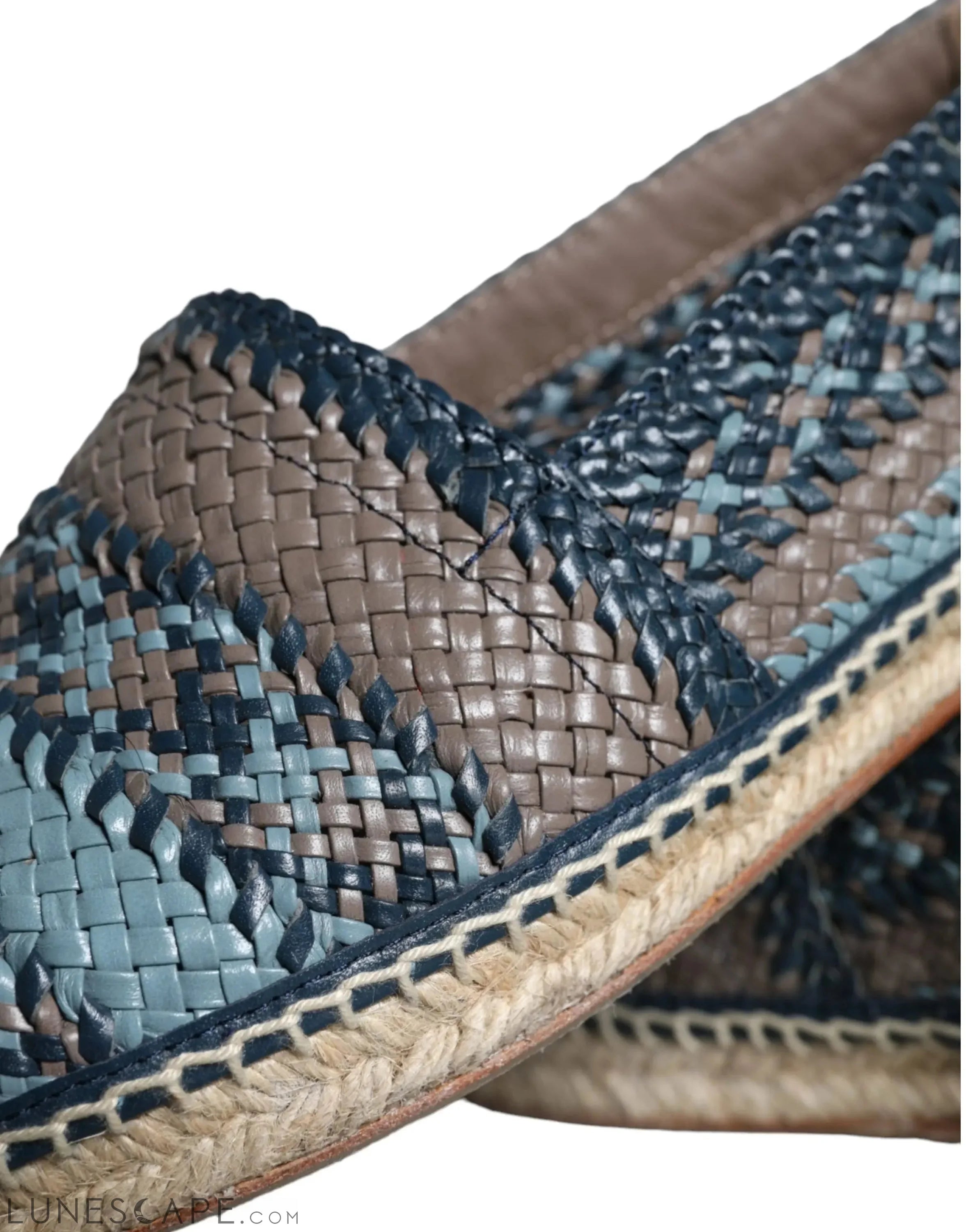 Dolce & Gabbana Blue Gray Woven Leather Buffalo Mens Espadrille Shoes LUNESCAPE