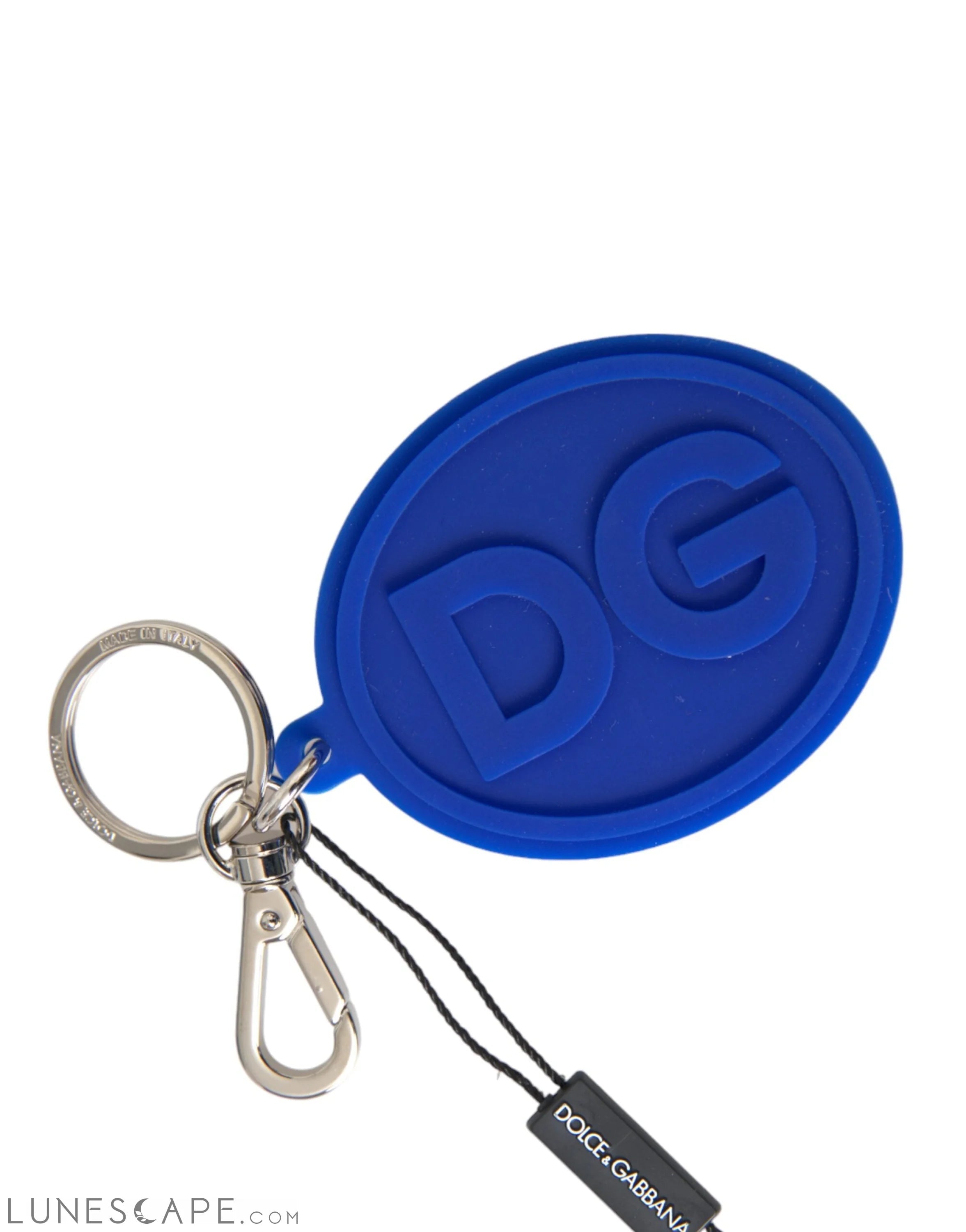 Dolce & Gabbana Blue Rubber DG Logo Silver Brass Metal Keychain LUNESCAPE