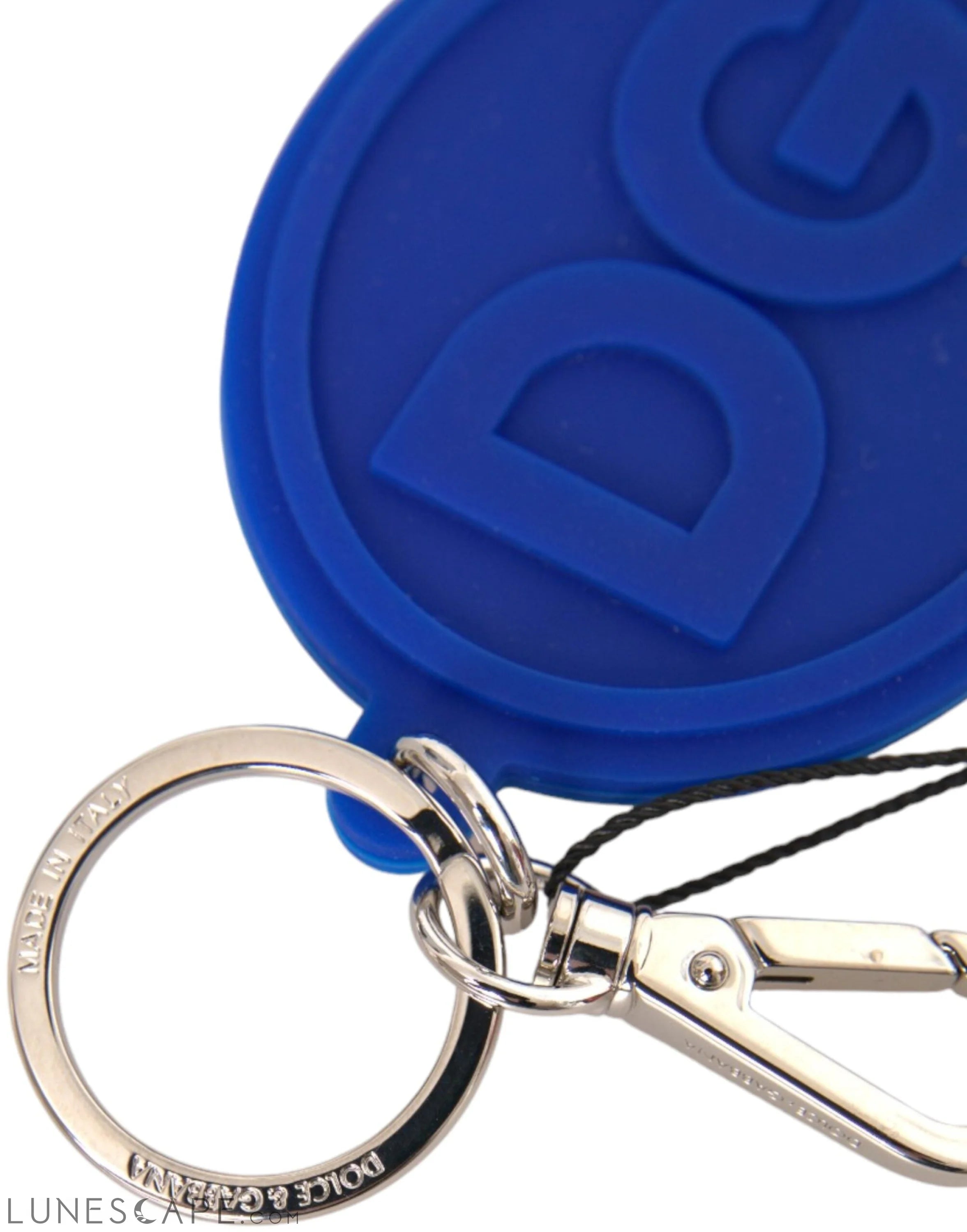 Dolce & Gabbana Blue Rubber DG Logo Silver Brass Metal Keychain LUNESCAPE