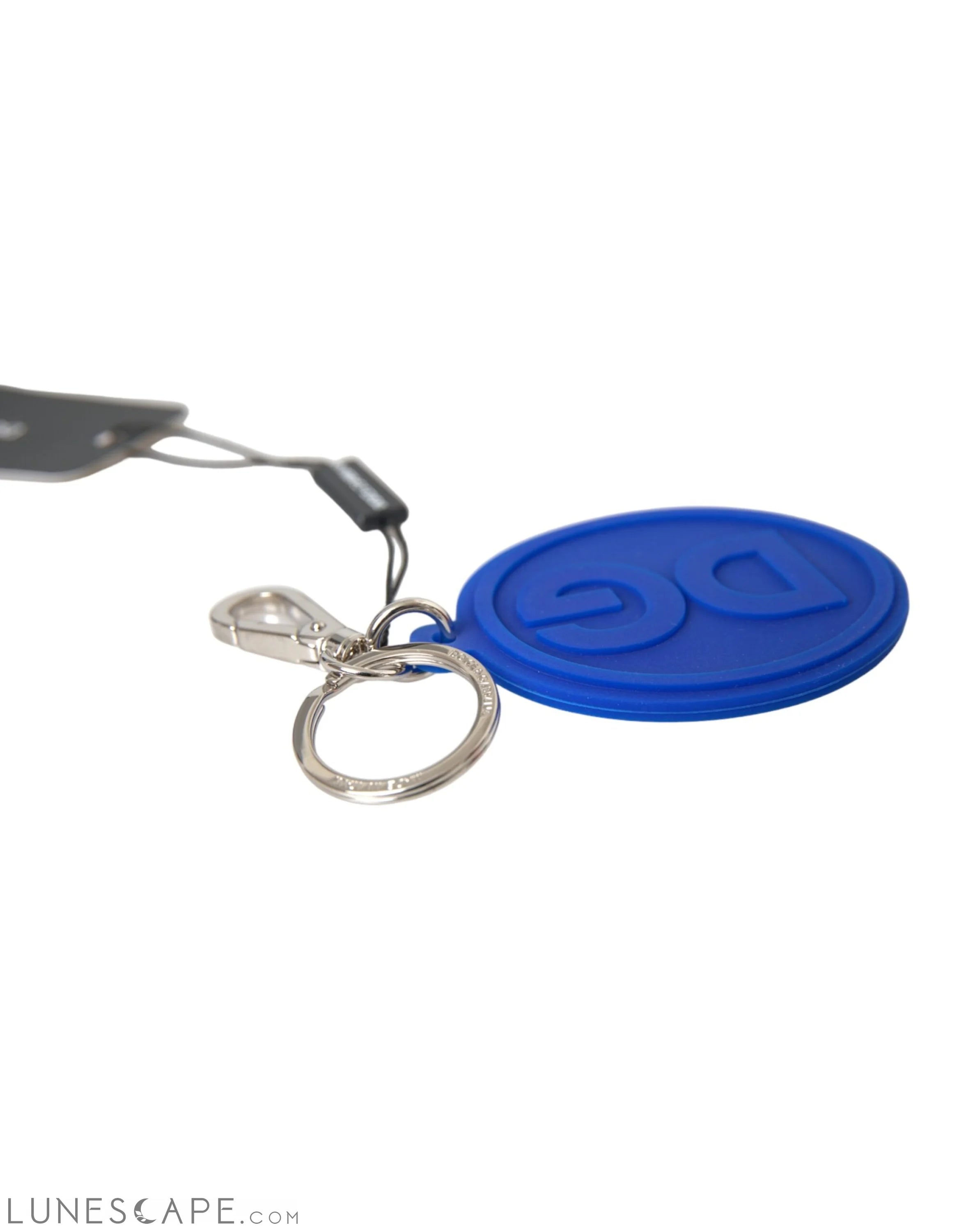 Dolce & Gabbana Blue Rubber DG Logo Silver Brass Metal Keychain LUNESCAPE
