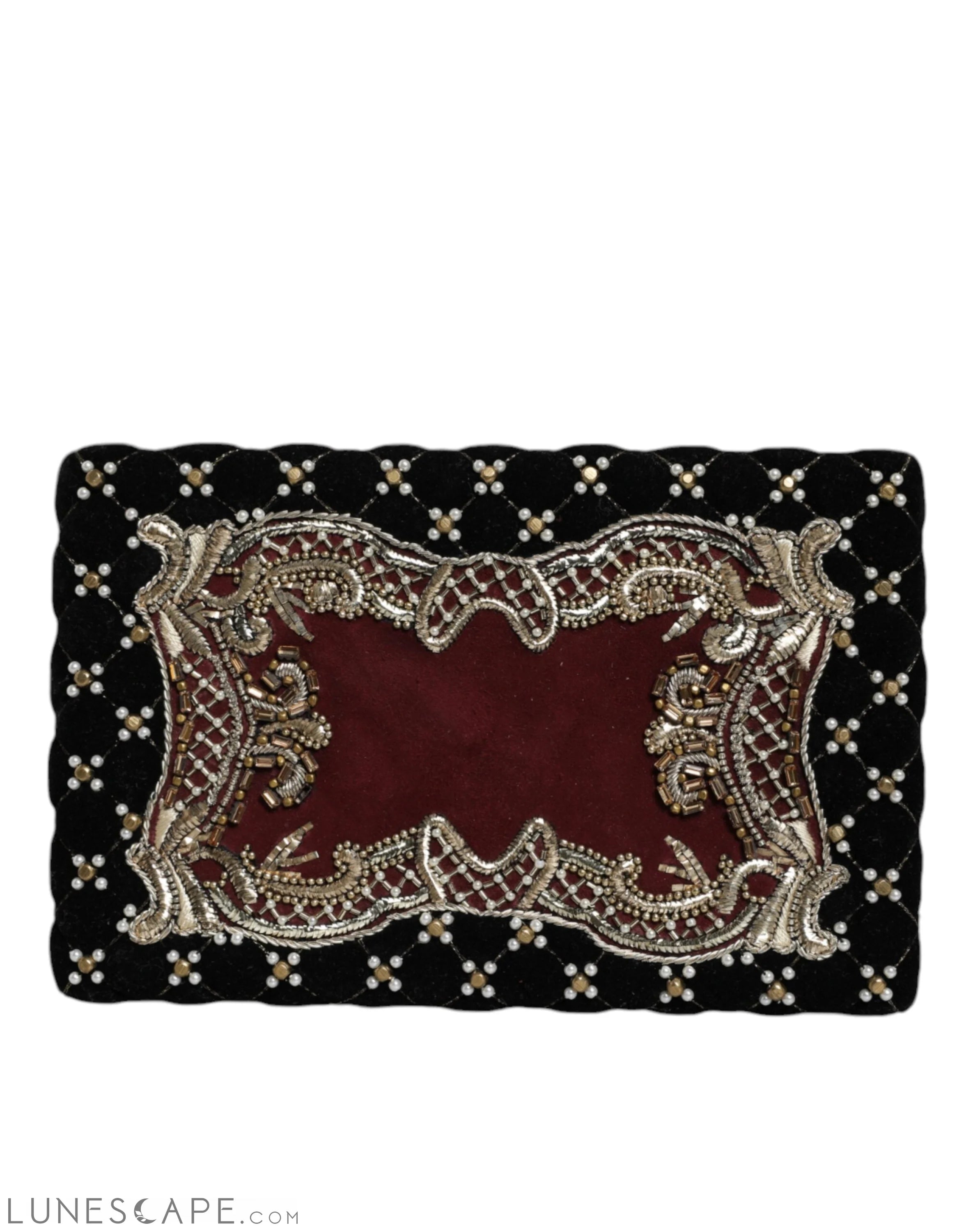 Dolce & Gabbana Bordeaux Black Velvet Gold Frame Clutch Evening Purse Bag LUNESCAPE