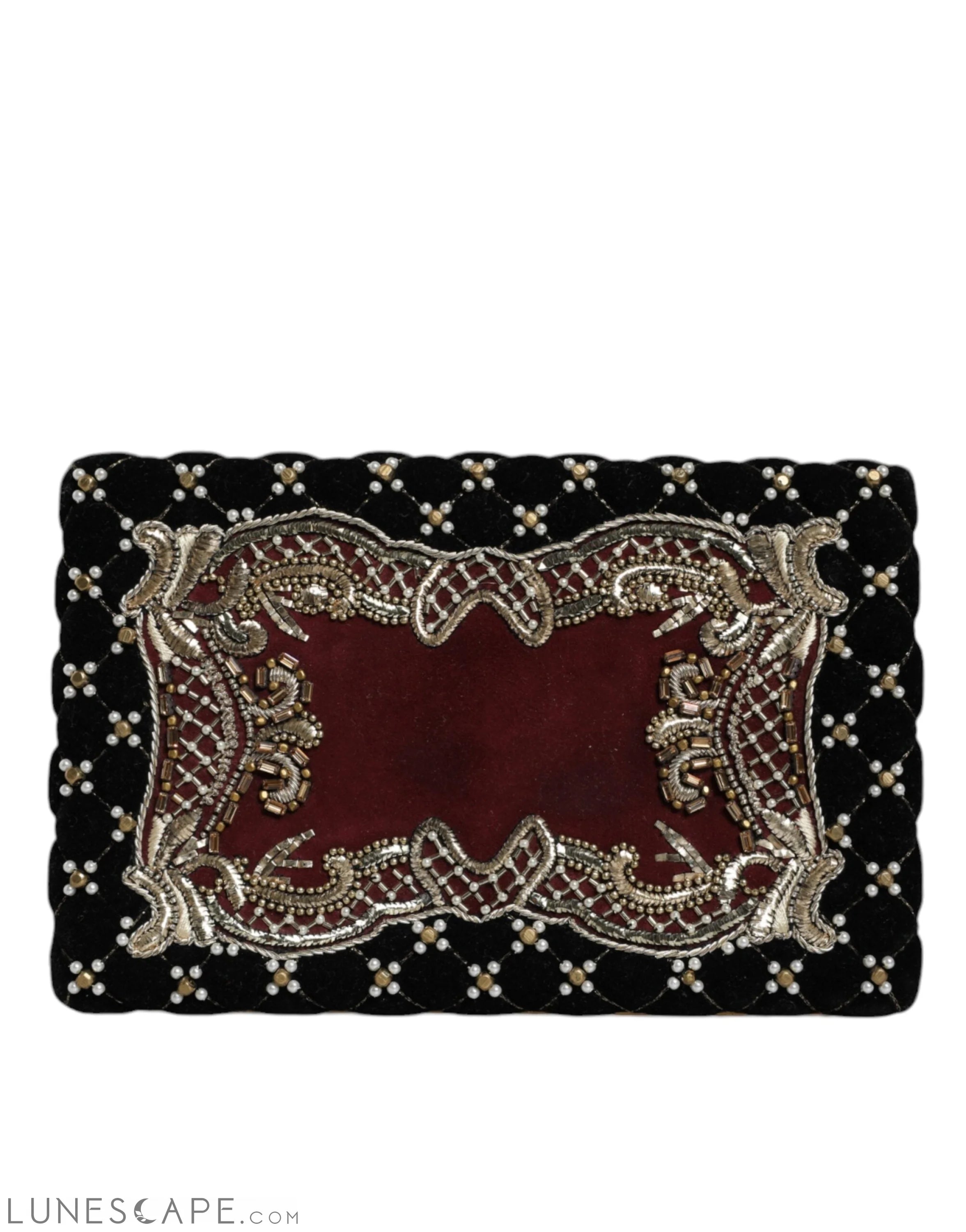 Dolce & Gabbana Bordeaux Black Velvet Gold Frame Clutch Evening Purse Bag LUNESCAPE