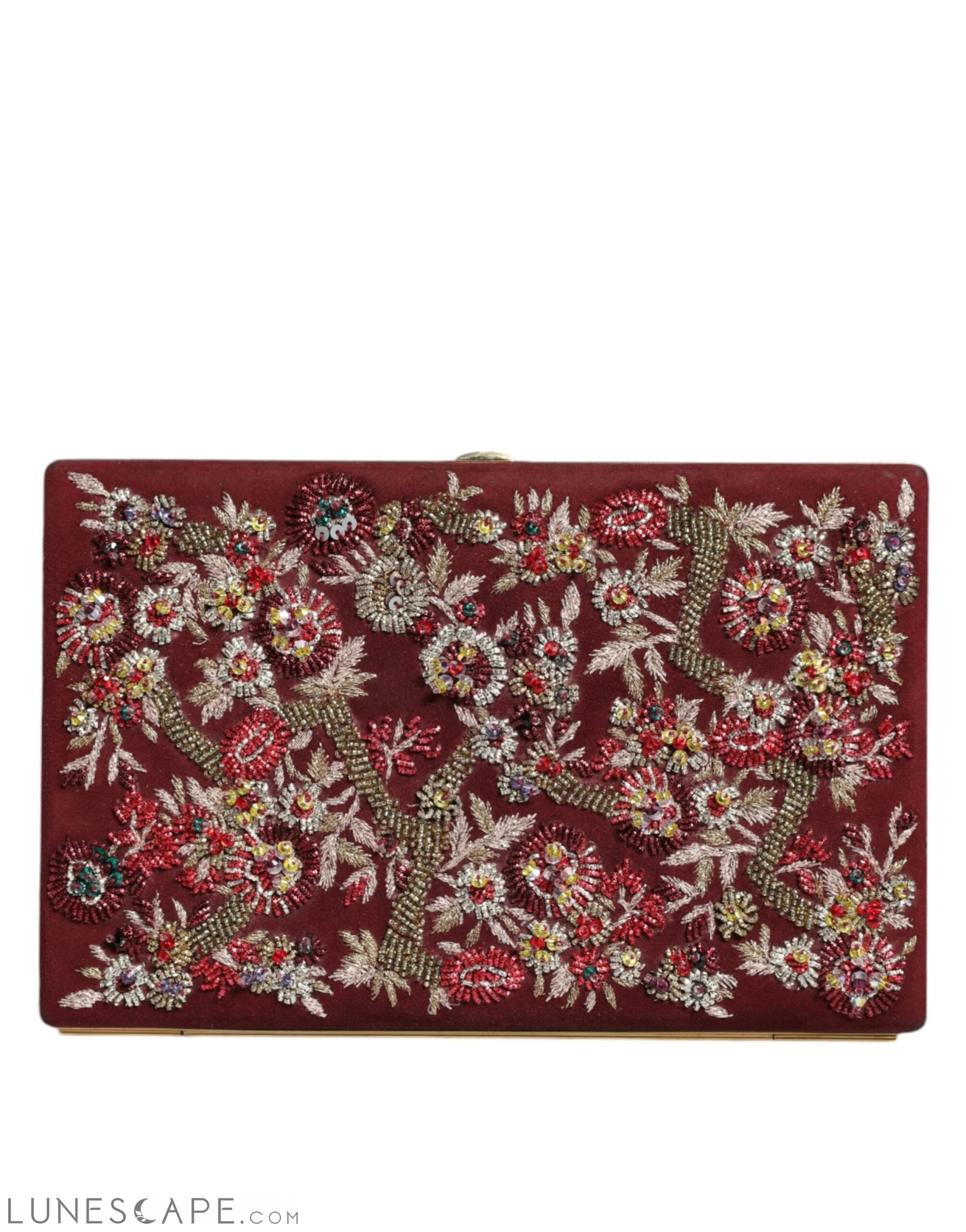 Dolce & Gabbana Bordeaux Velvet Gold Frame Clutch Evening Bag LUNESCAPE