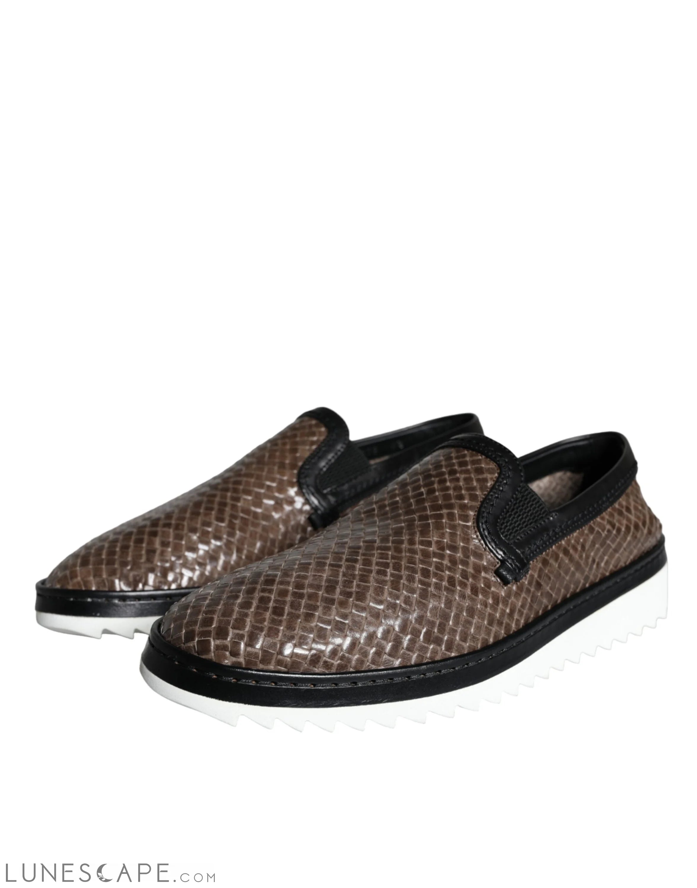 Dolce & Gabbana Brown Black Leather Weaved Men Loafers Shoes LUNESCAPE