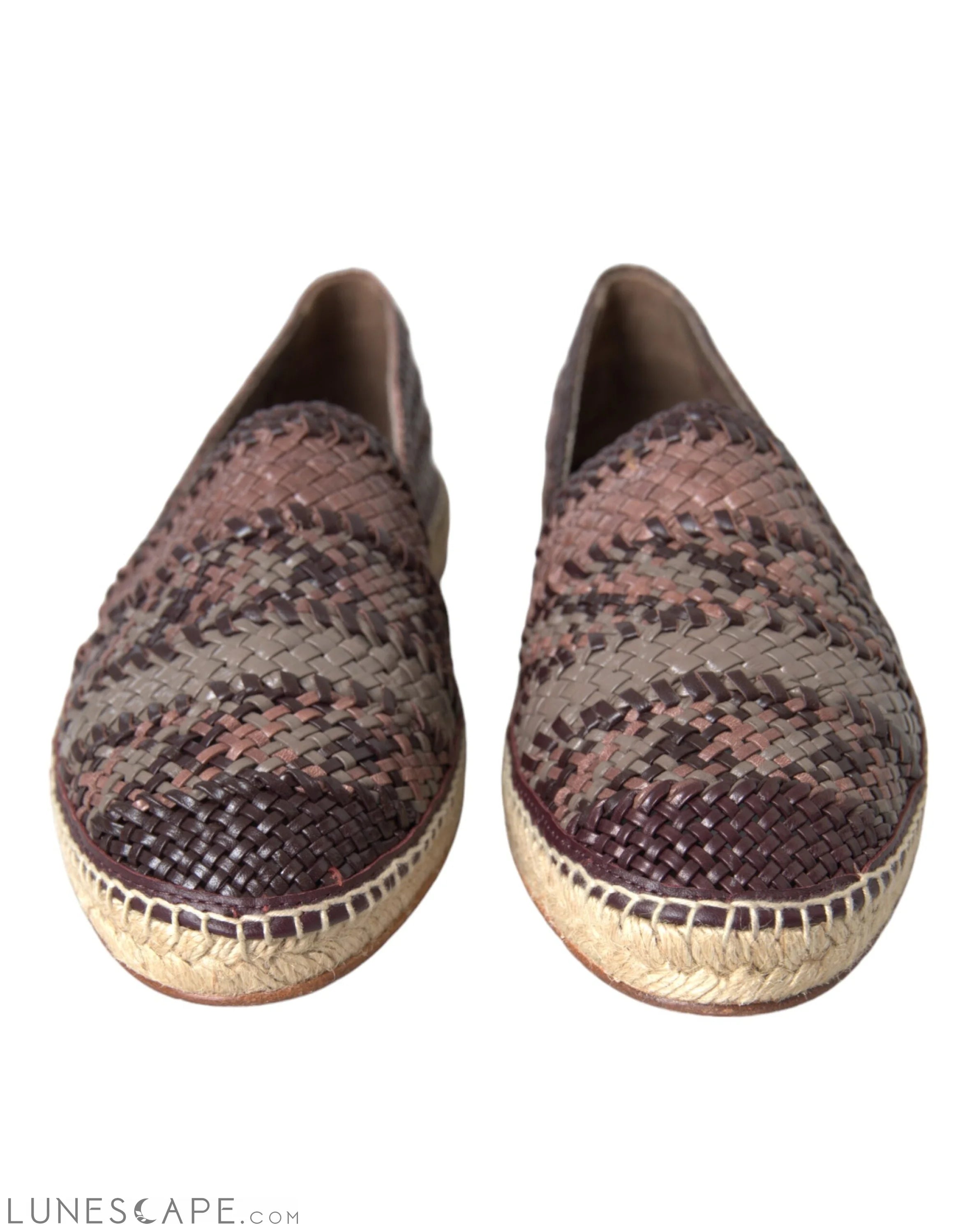 Dolce & Gabbana Brown Buffalo Leather Espadrille Flats Shoes LUNESCAPE