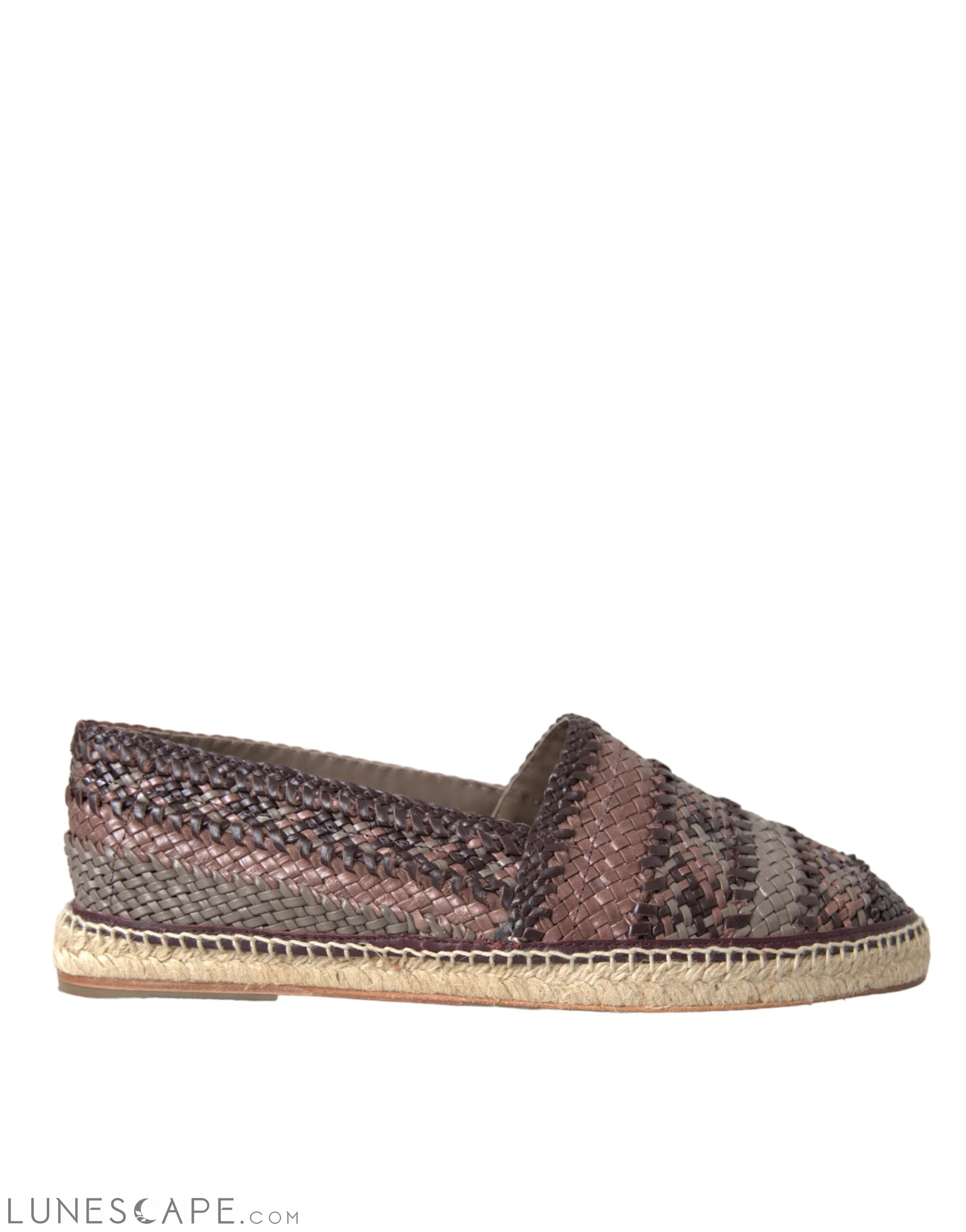 Dolce & Gabbana Brown Buffalo Leather Espadrille Flats Shoes LUNESCAPE