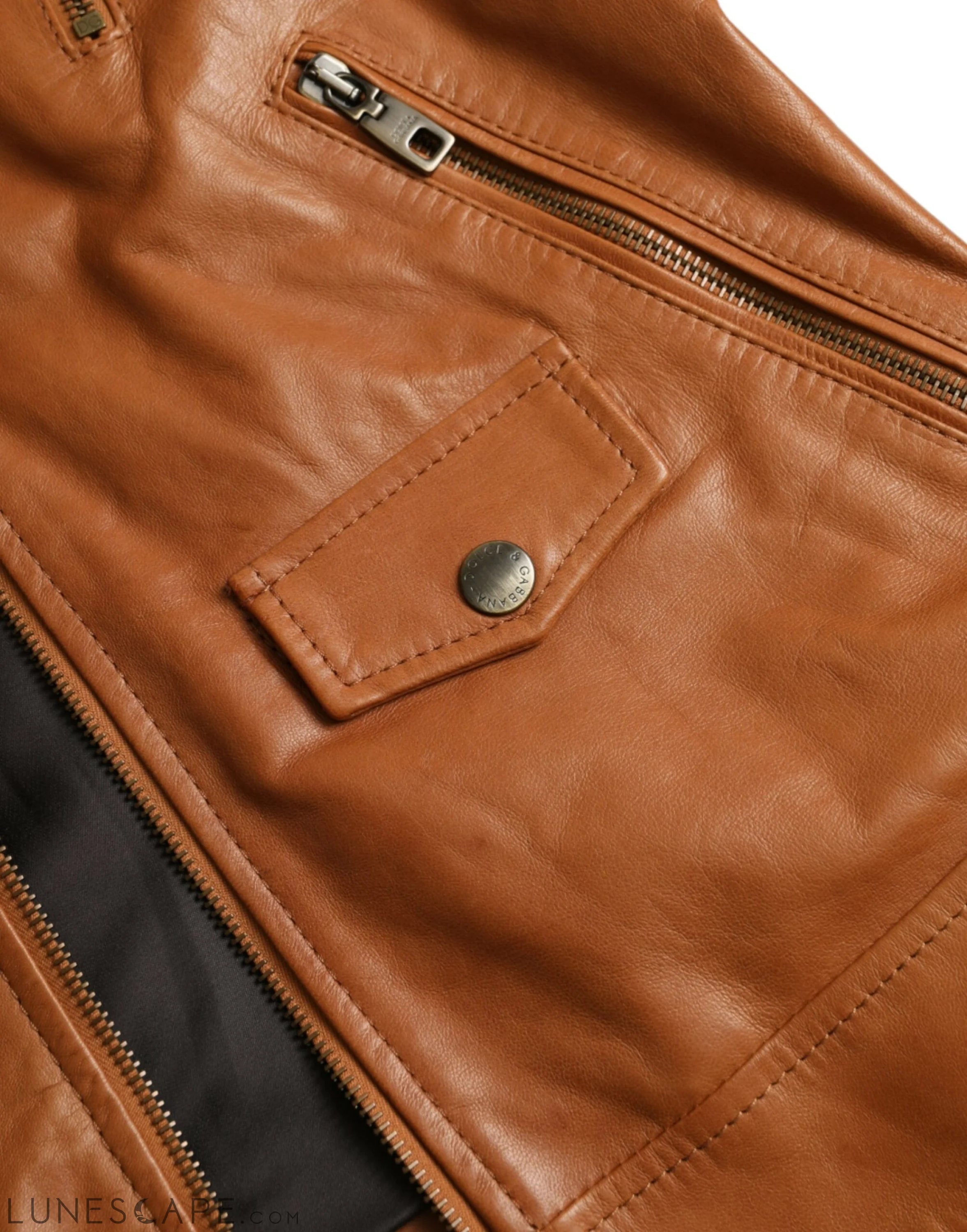 Dolce & Gabbana Brown Lamb Leather Full Zip Blouson Jacket LUNESCAPE