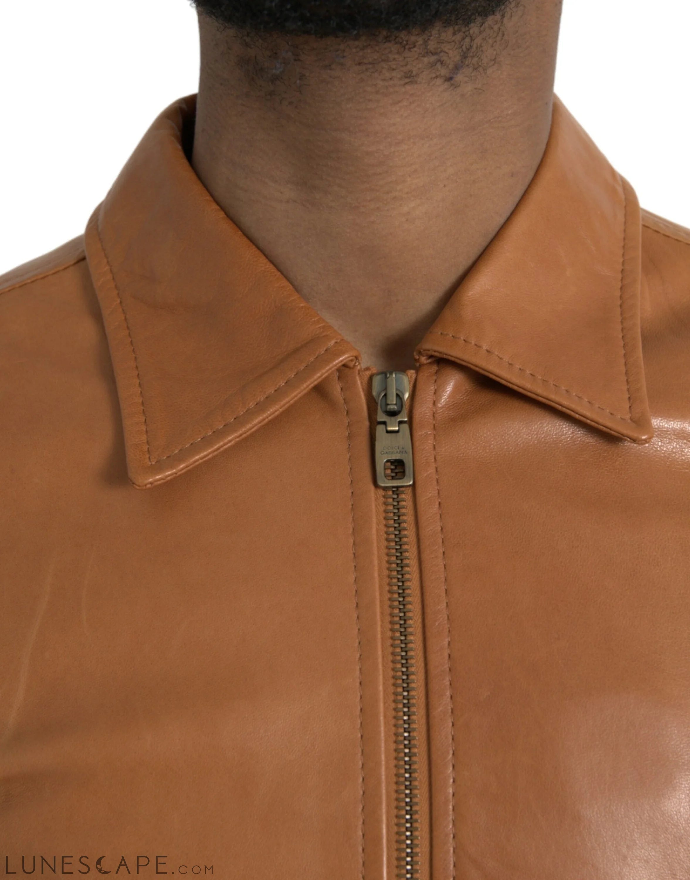 Dolce & Gabbana Brown Lamb Leather Full Zip Blouson Jacket LUNESCAPE