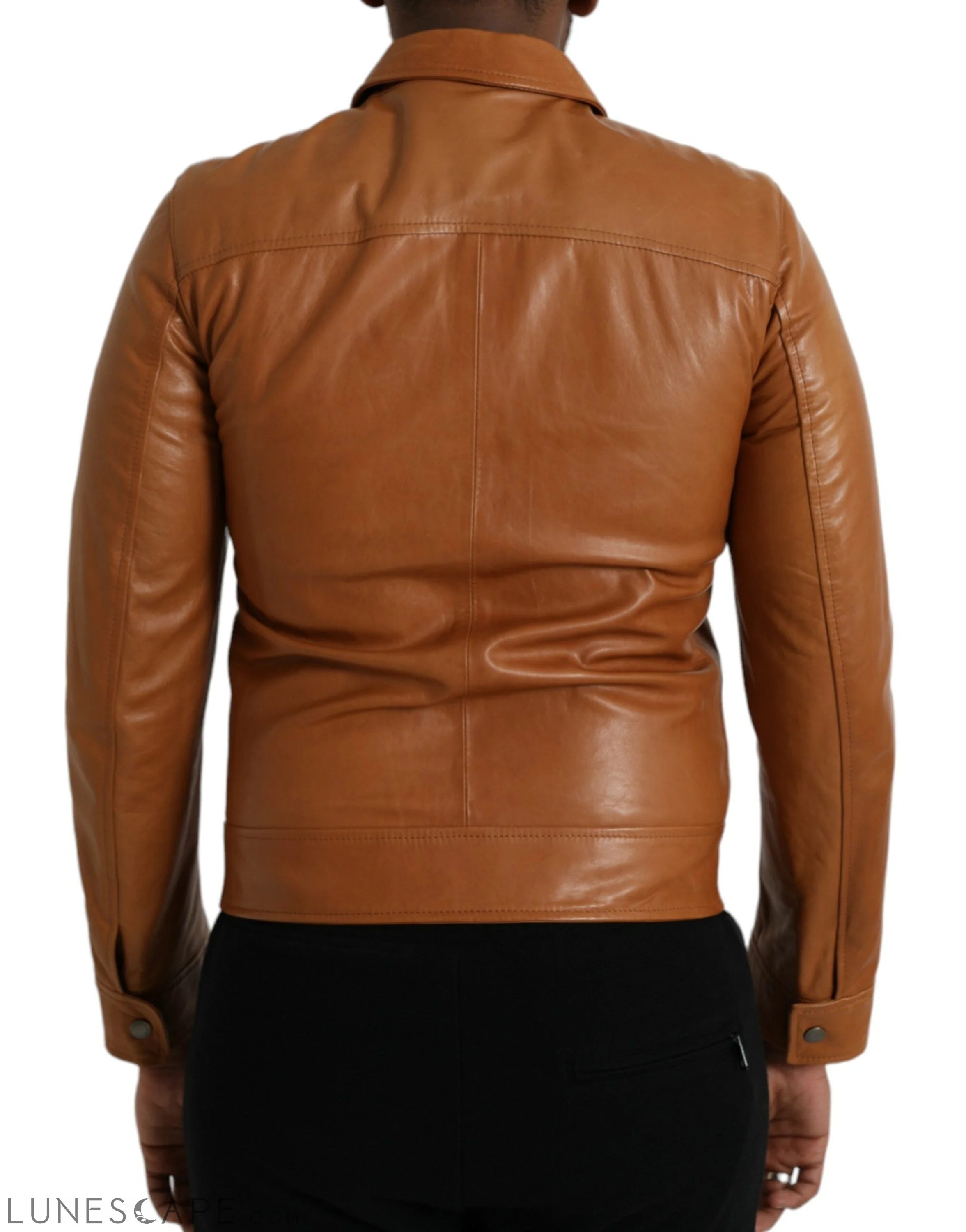 Dolce & Gabbana Brown Lamb Leather Full Zip Blouson Jacket LUNESCAPE