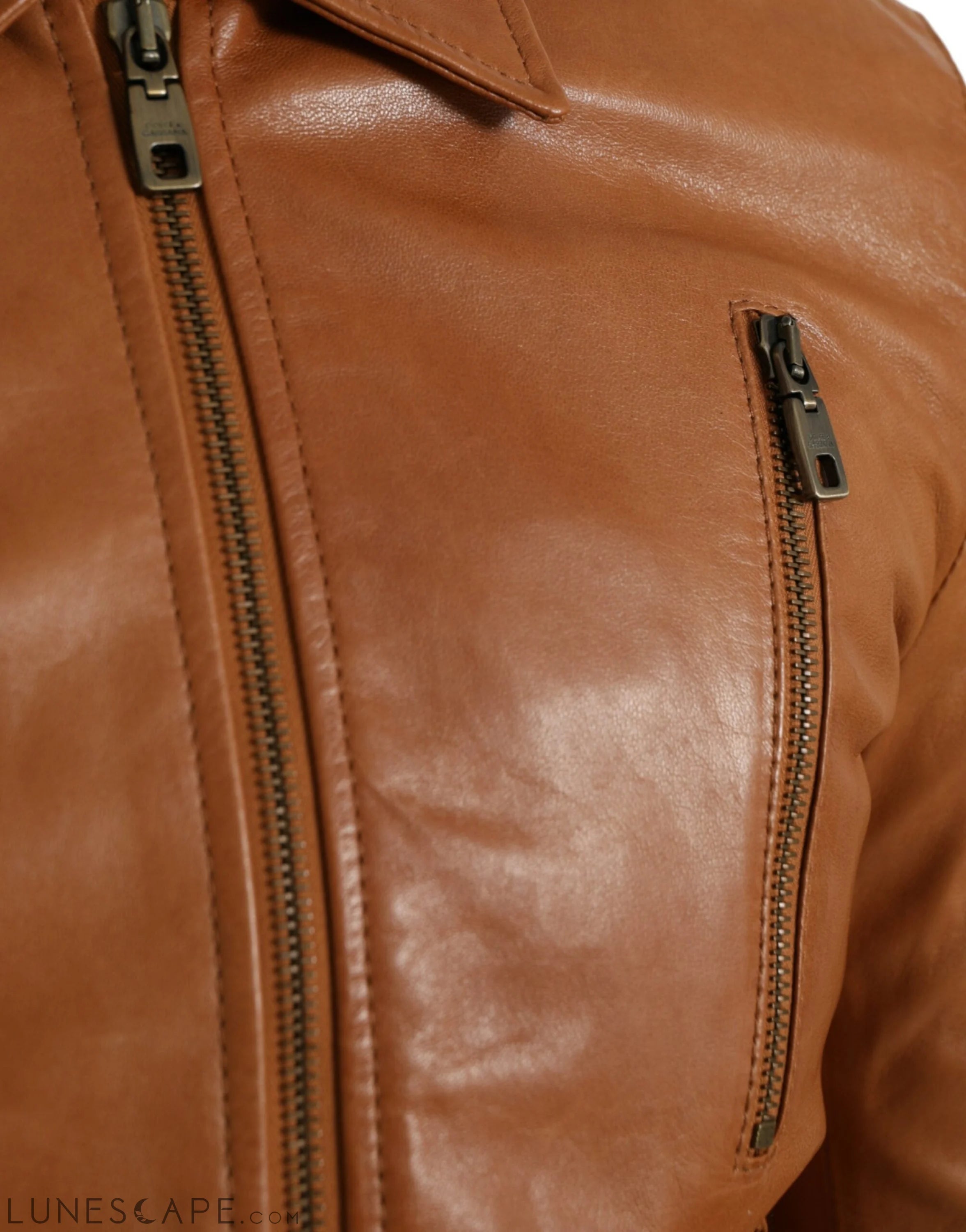 Dolce & Gabbana Brown Lamb Leather Full Zip Blouson Jacket LUNESCAPE