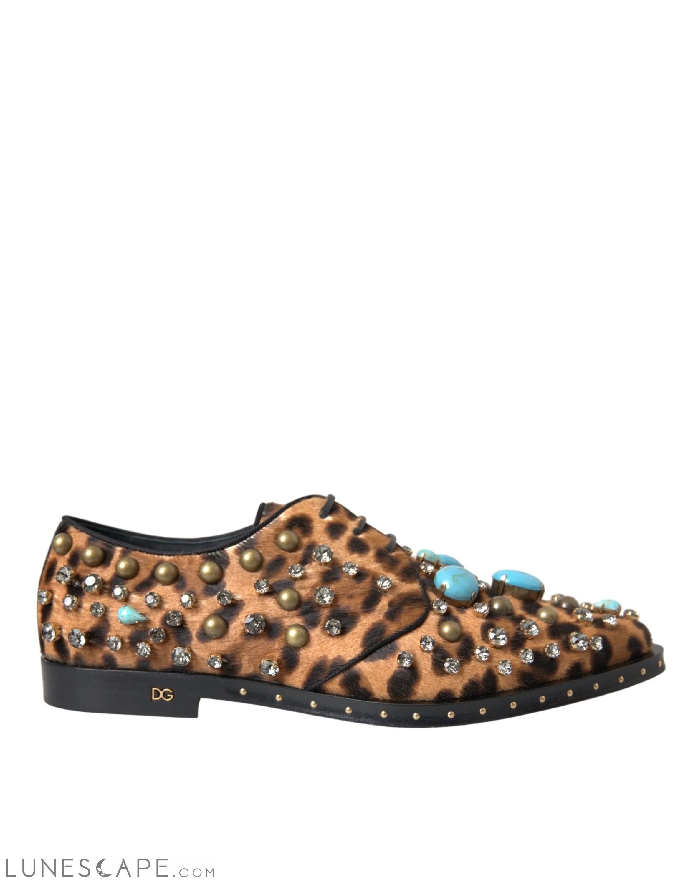 Dolce & Gabbana Brown Leopard Hair Crystal Dress Broque Shoes LUNESCAPE