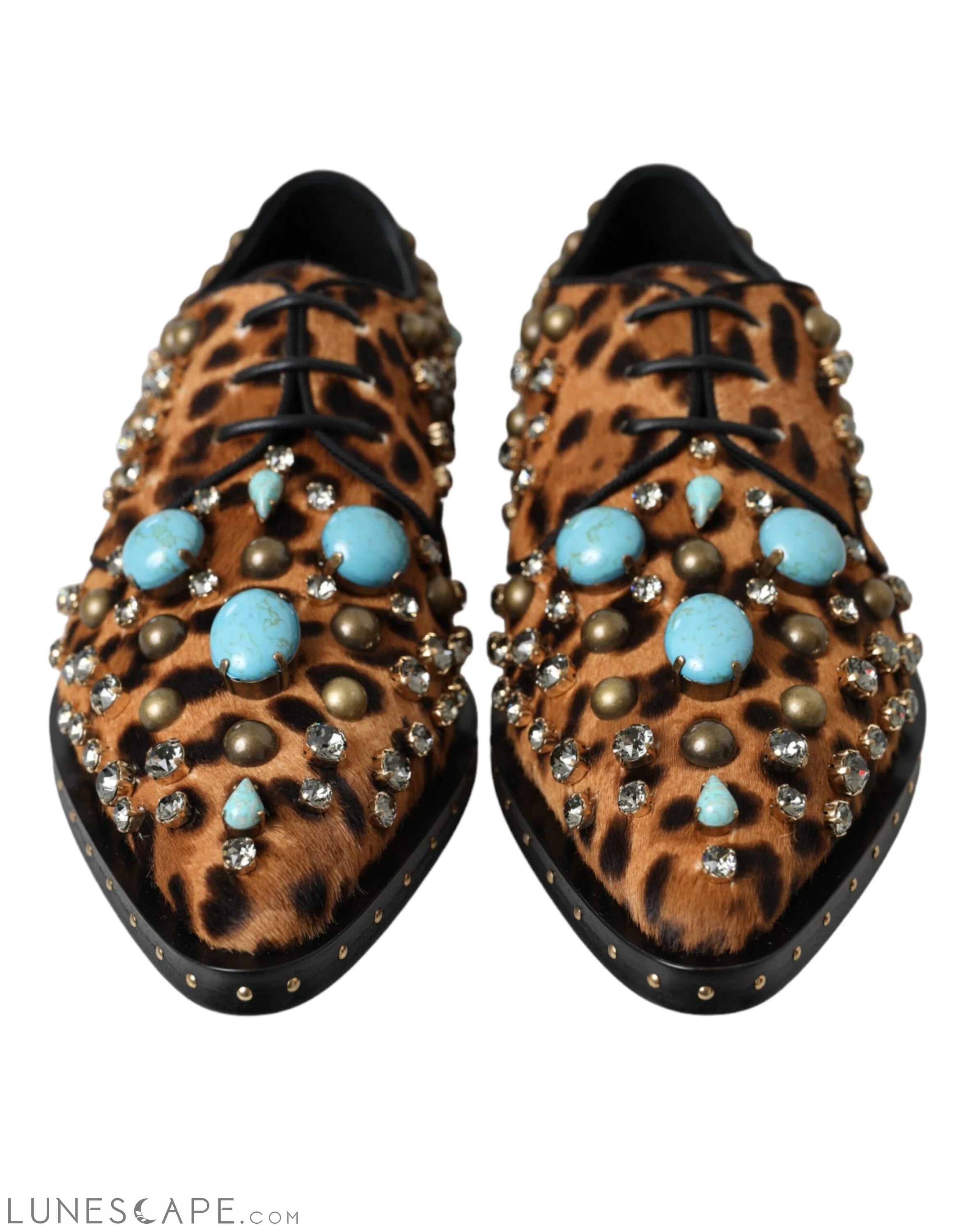 Dolce & Gabbana Brown Leopard Hair Crystal Dress Broque Shoes LUNESCAPE