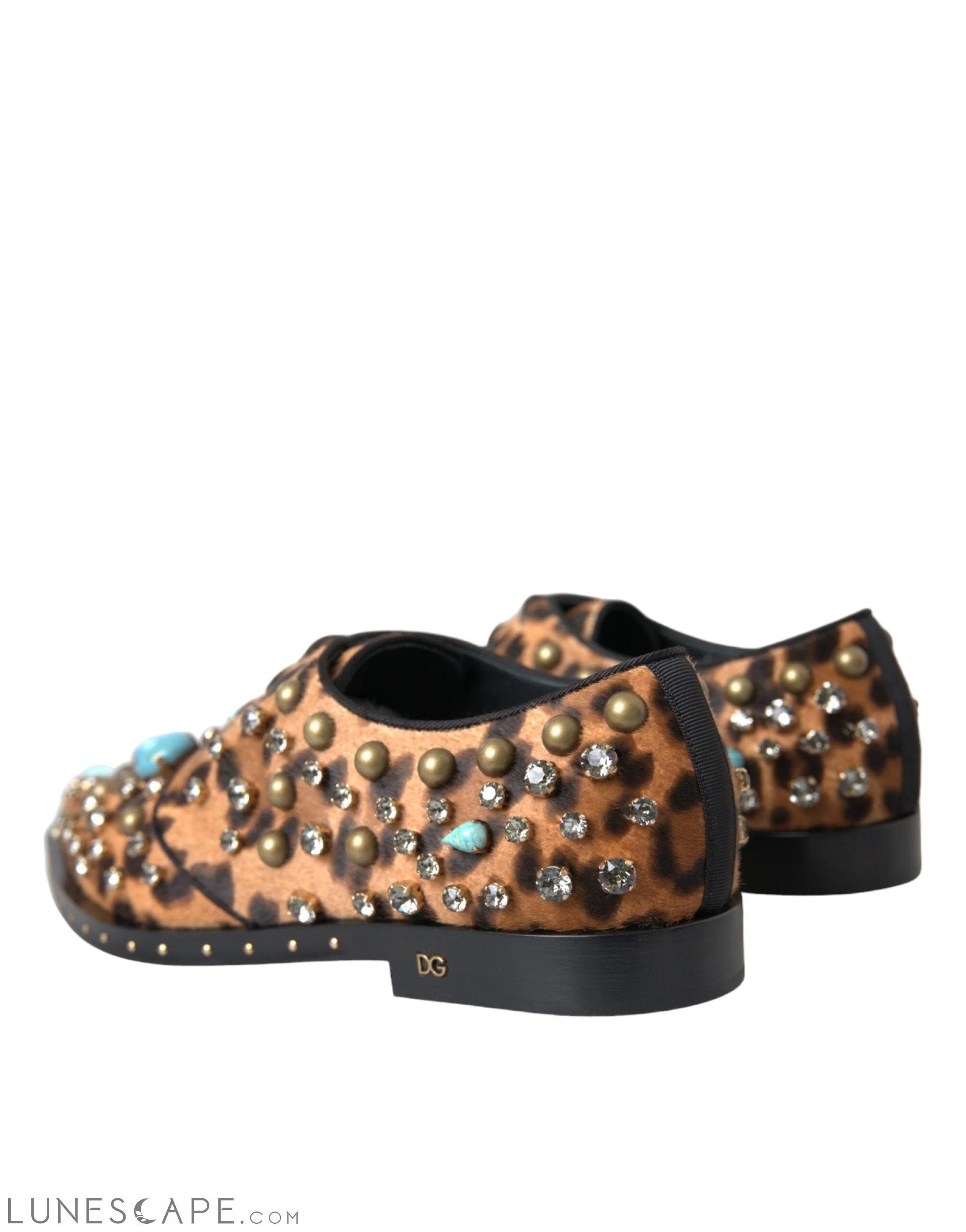 Dolce & Gabbana Brown Leopard Hair Crystal Dress Broque Shoes LUNESCAPE