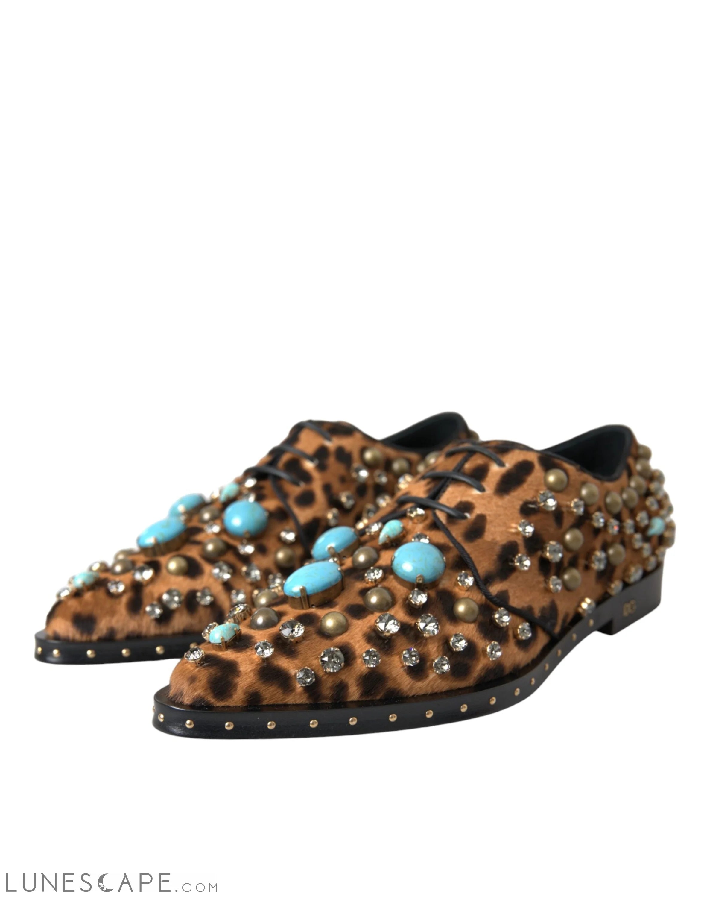 Dolce & Gabbana Brown Leopard Hair Crystal Dress Broque Shoes LUNESCAPE