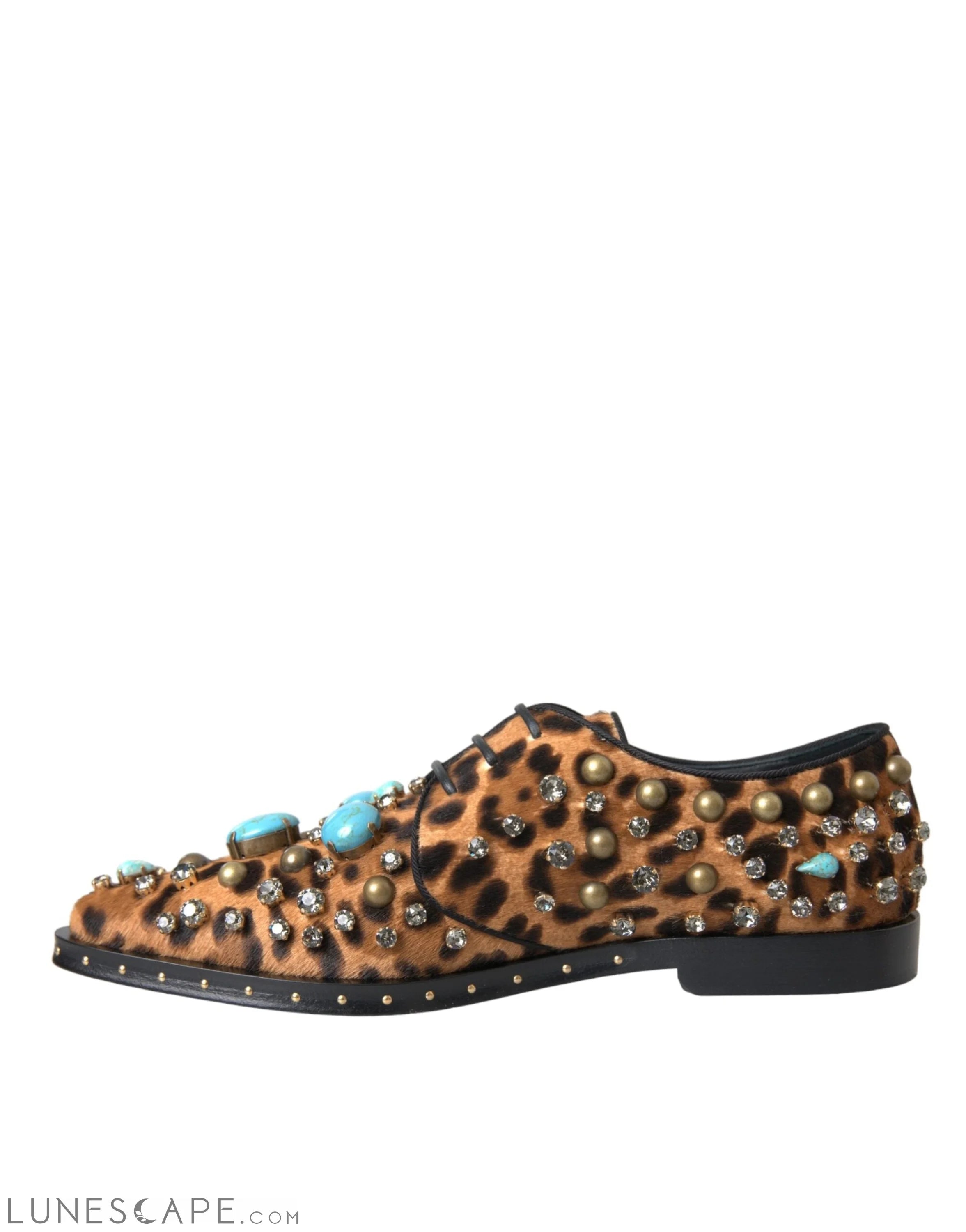 Dolce & Gabbana Brown Leopard Hair Crystal Dress Broque Shoes LUNESCAPE