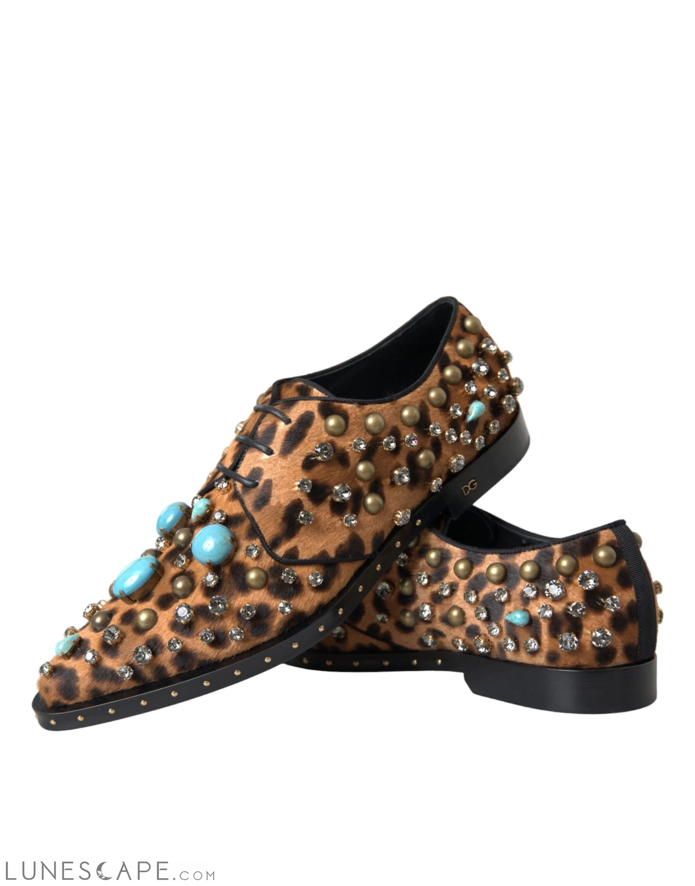 Dolce & Gabbana Brown Leopard Hair Crystal Dress Broque Shoes LUNESCAPE