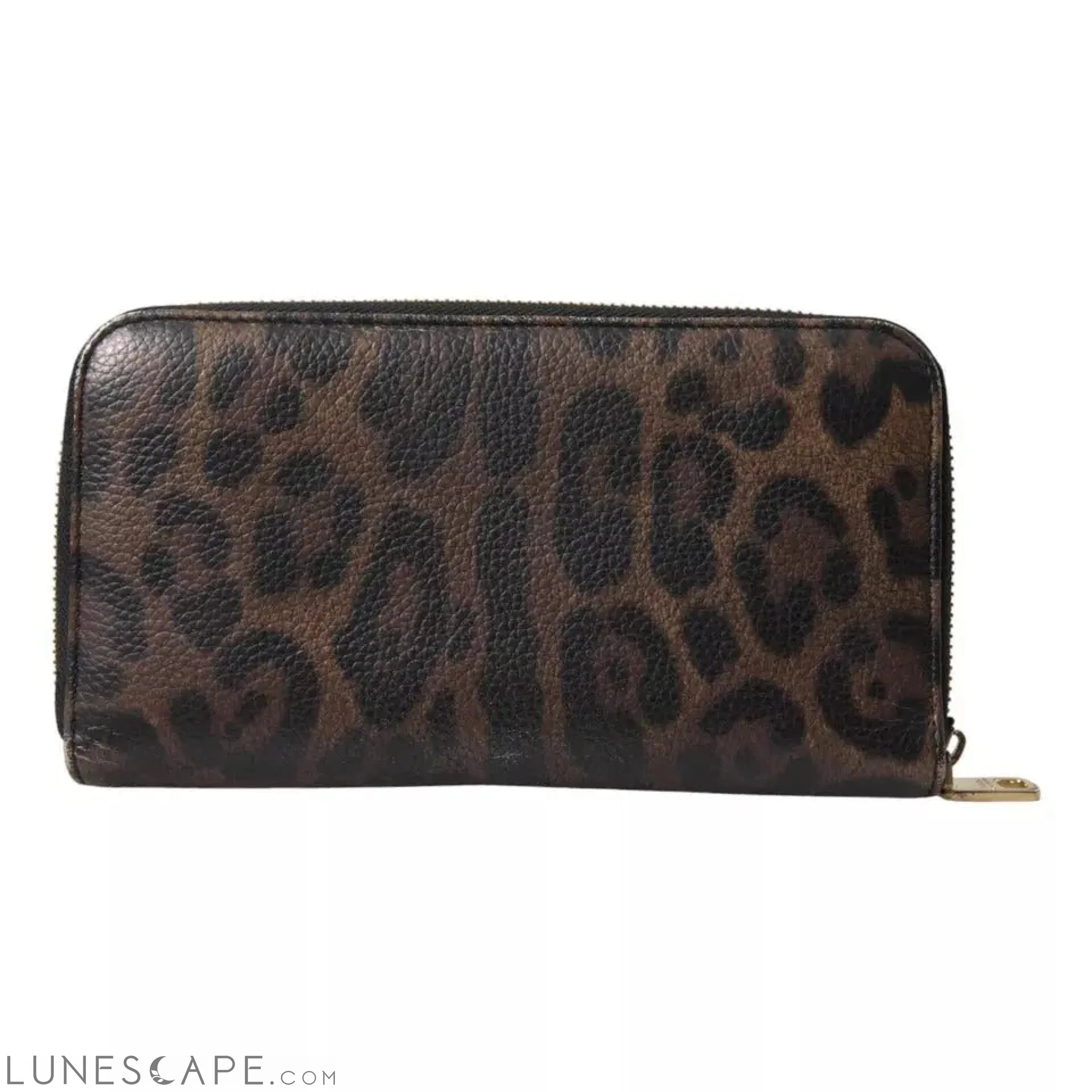 Dolce & Gabbana Brown Leopard Leather DG Zip Around Continental Wallet LUNESCAPE