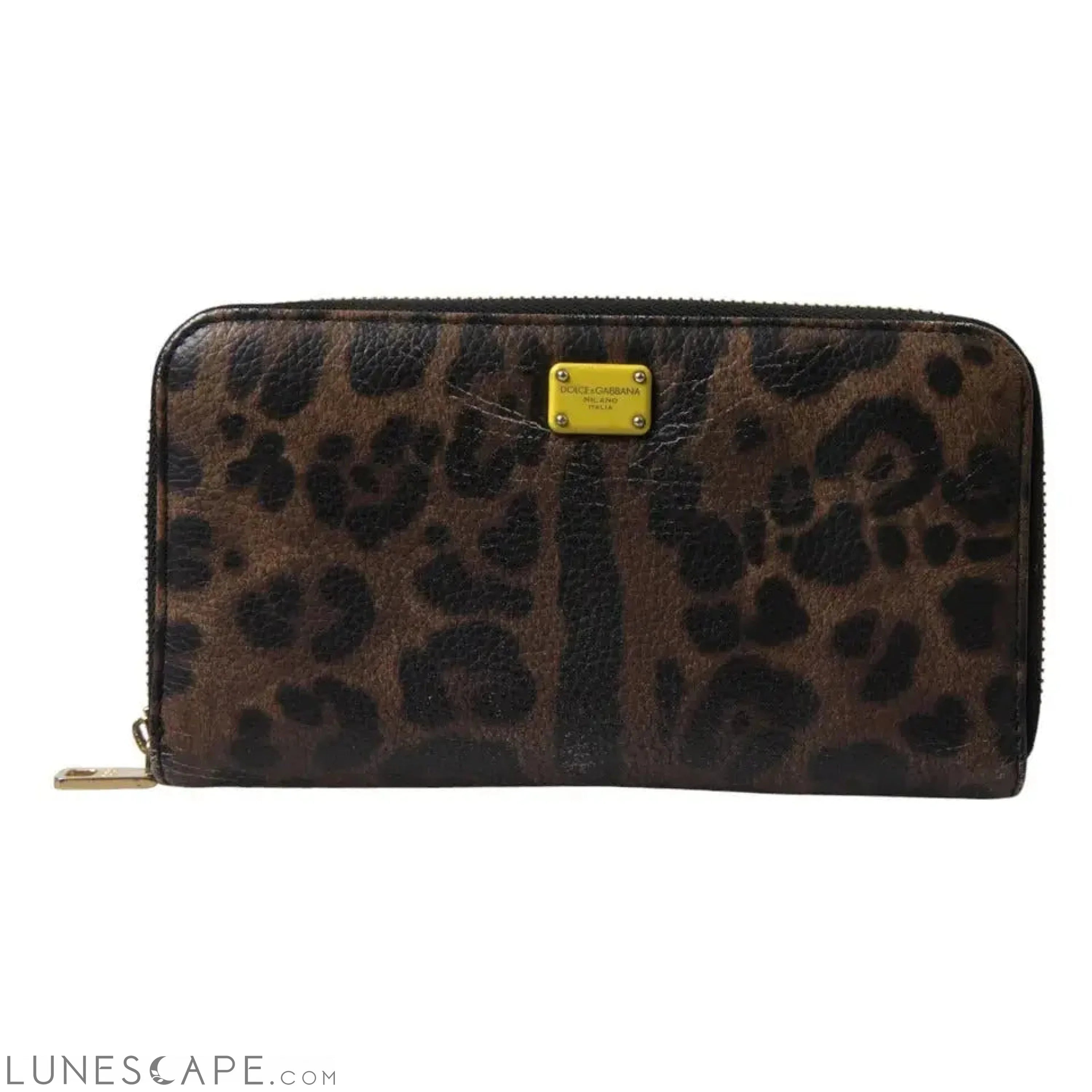 Dolce & Gabbana Brown Leopard Leather DG Zip Around Continental Wallet LUNESCAPE