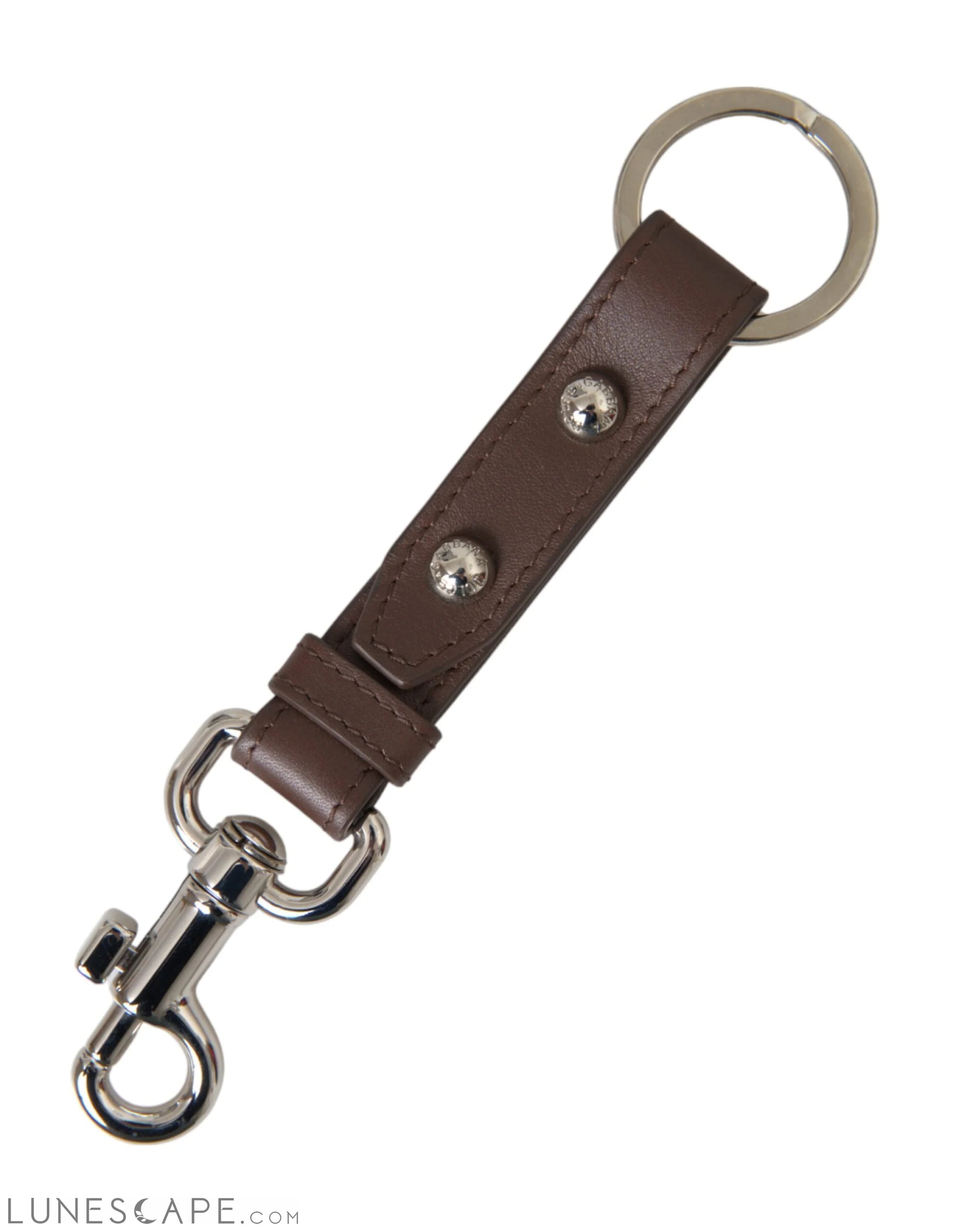 Dolce & Gabbana Brown Plain Leather Silver Brass Keyring Holder Keychain LUNESCAPE